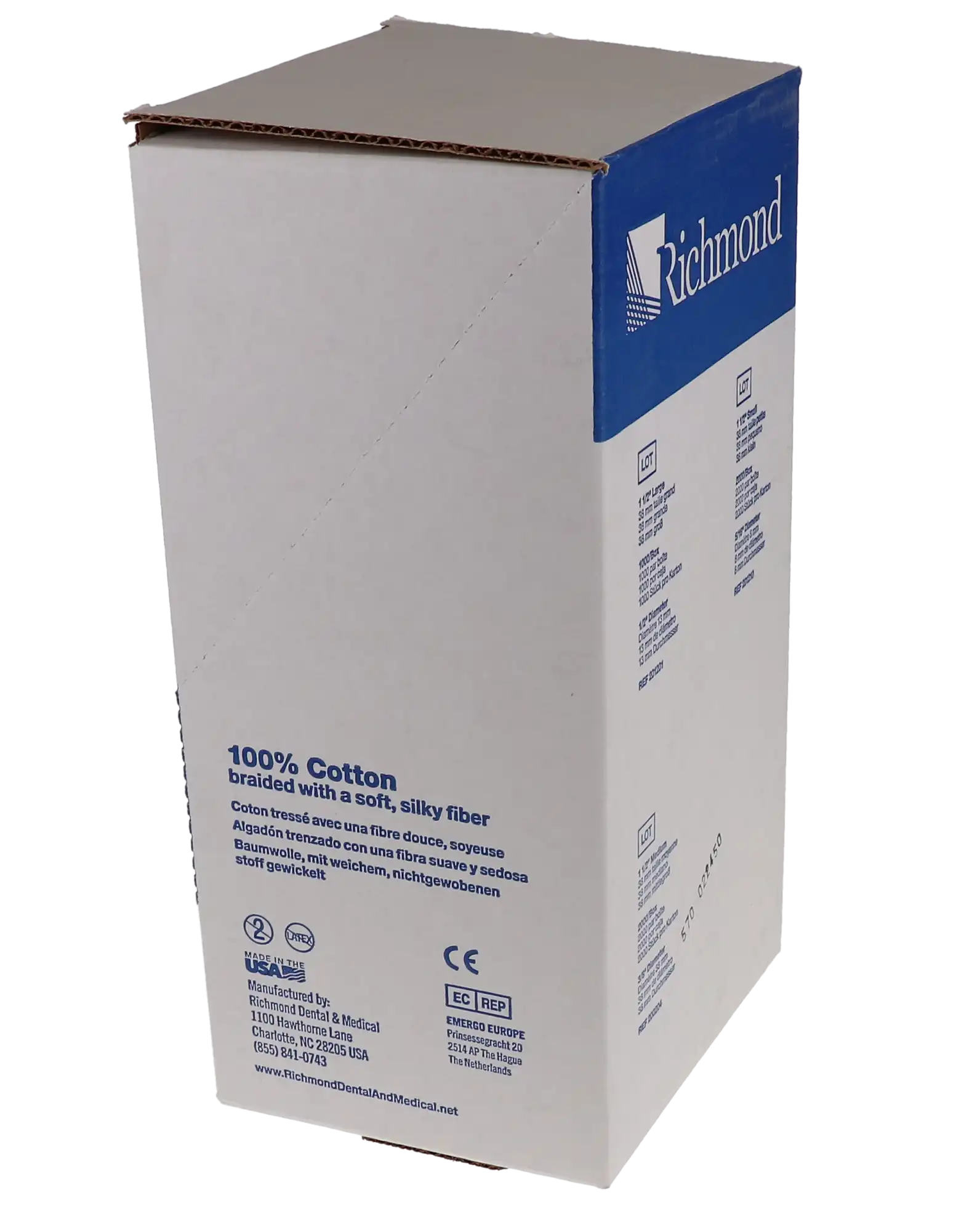 Richmond Braided Cotton Rolls, Medium Diameter 3/8" x 1 1/2", Junior Pack, Non-Sterile, 2000/Box, 200204 thumbnail 9