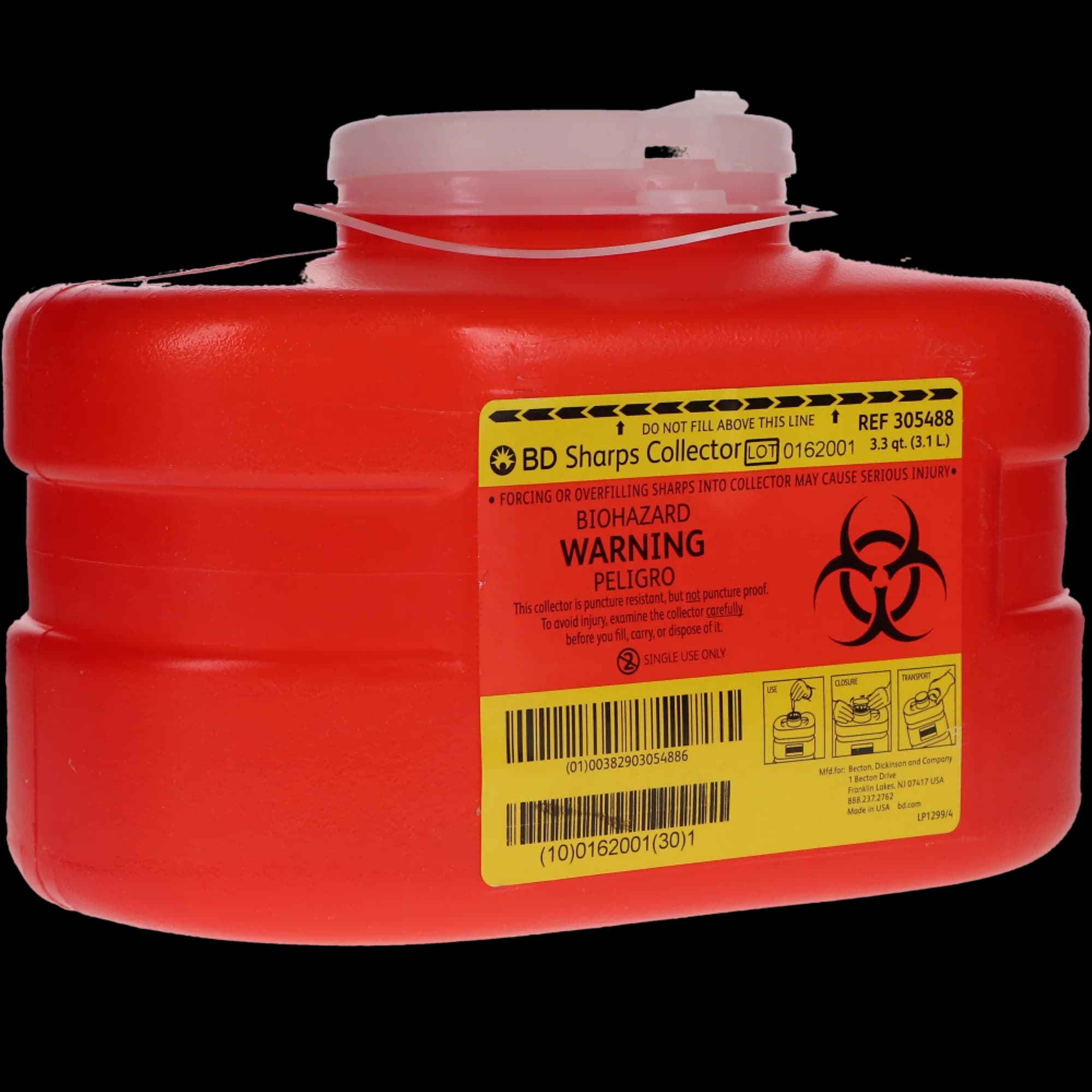 BD Multi-Use One-Piece Sharps Collector, Hinged Lid with Petals, 3.3 Qt, Small, Red, 305488 thumbnail 2