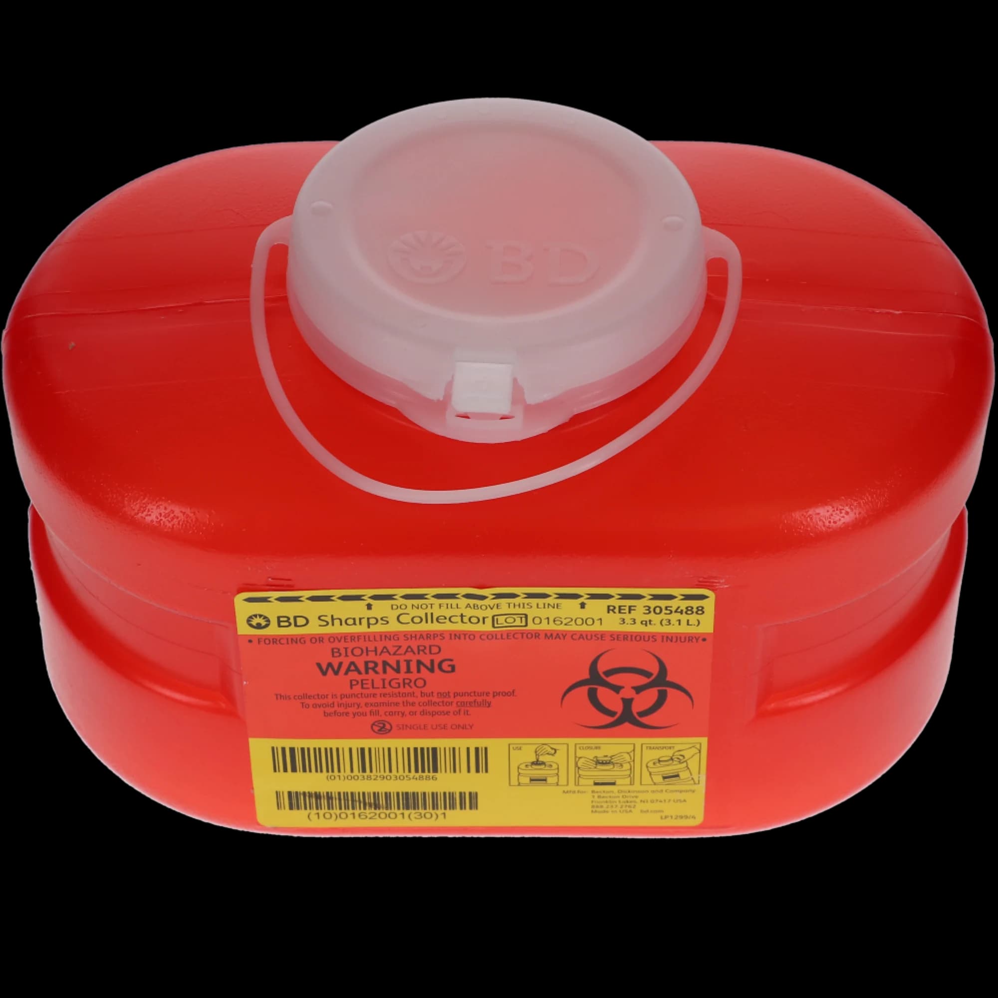 BD Multi-Use One-Piece Sharps Collector, Hinged Lid with Petals, 3.3 Qt, Small, Red, 305488 thumbnail 4