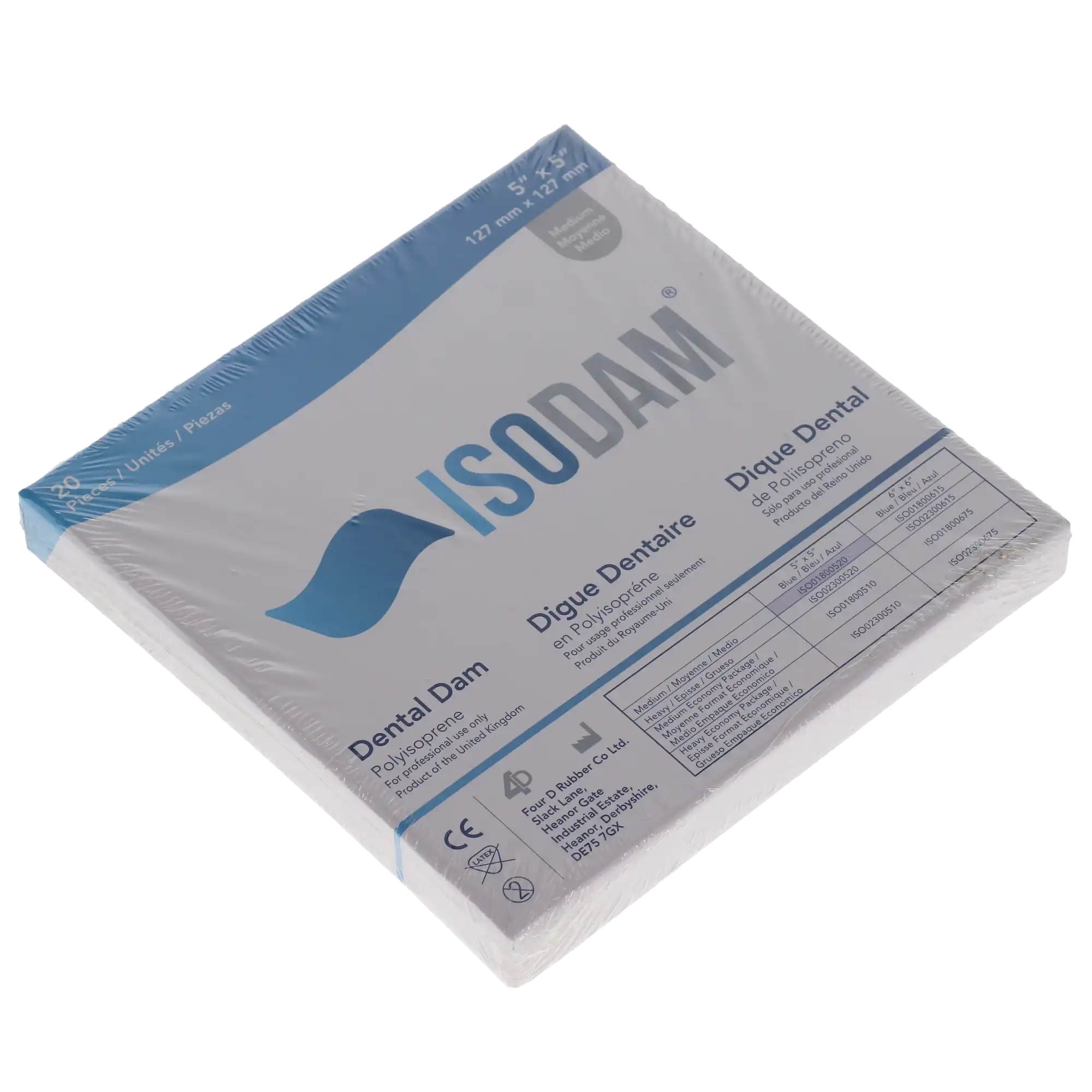 Isodam Non-Latex Polyisoprene Dental Dam, 5" x 5", Medium Gauge, Light Blue, 20/Box, ISO01800520 thumbnail 3