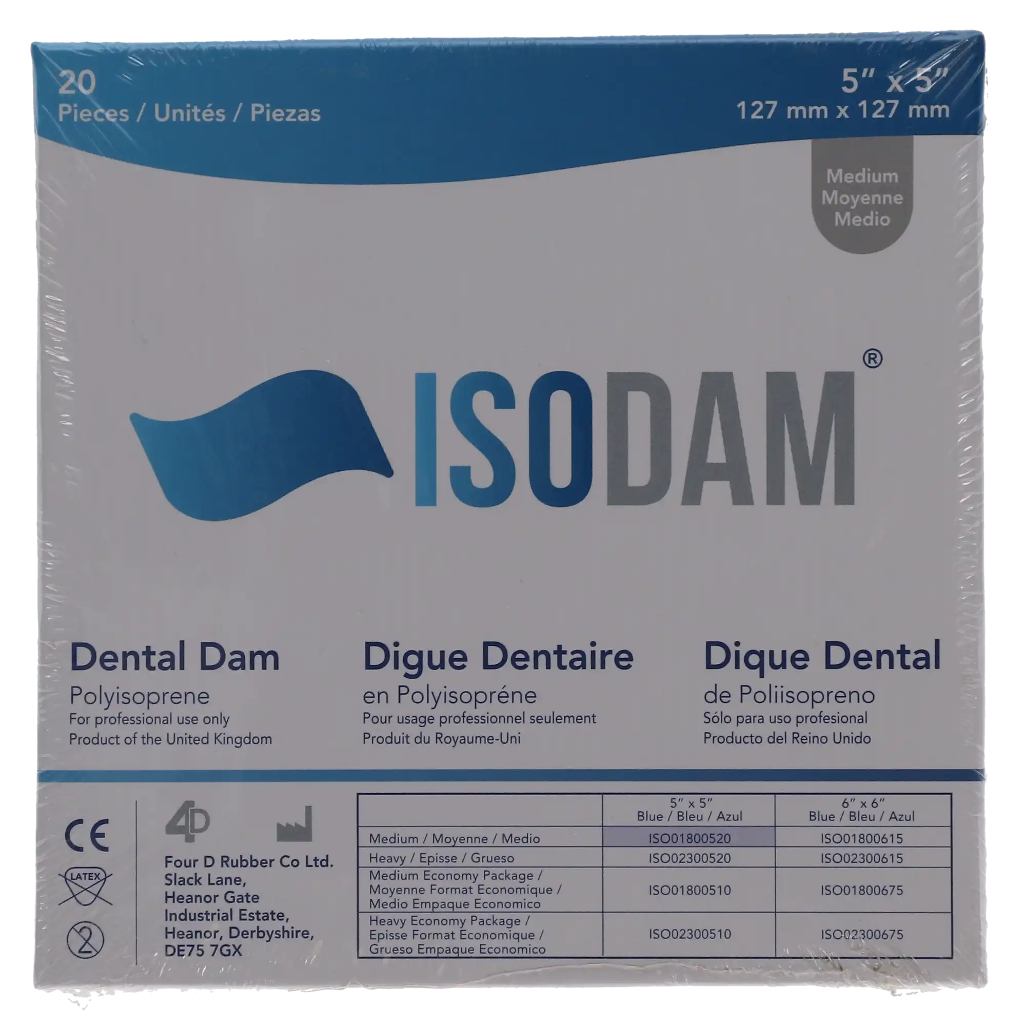 Isodam Non-Latex Polyisoprene Dental Dam, 5" x 5", Medium Gauge, Light Blue, 20/Box, ISO01800520 thumbnail 4