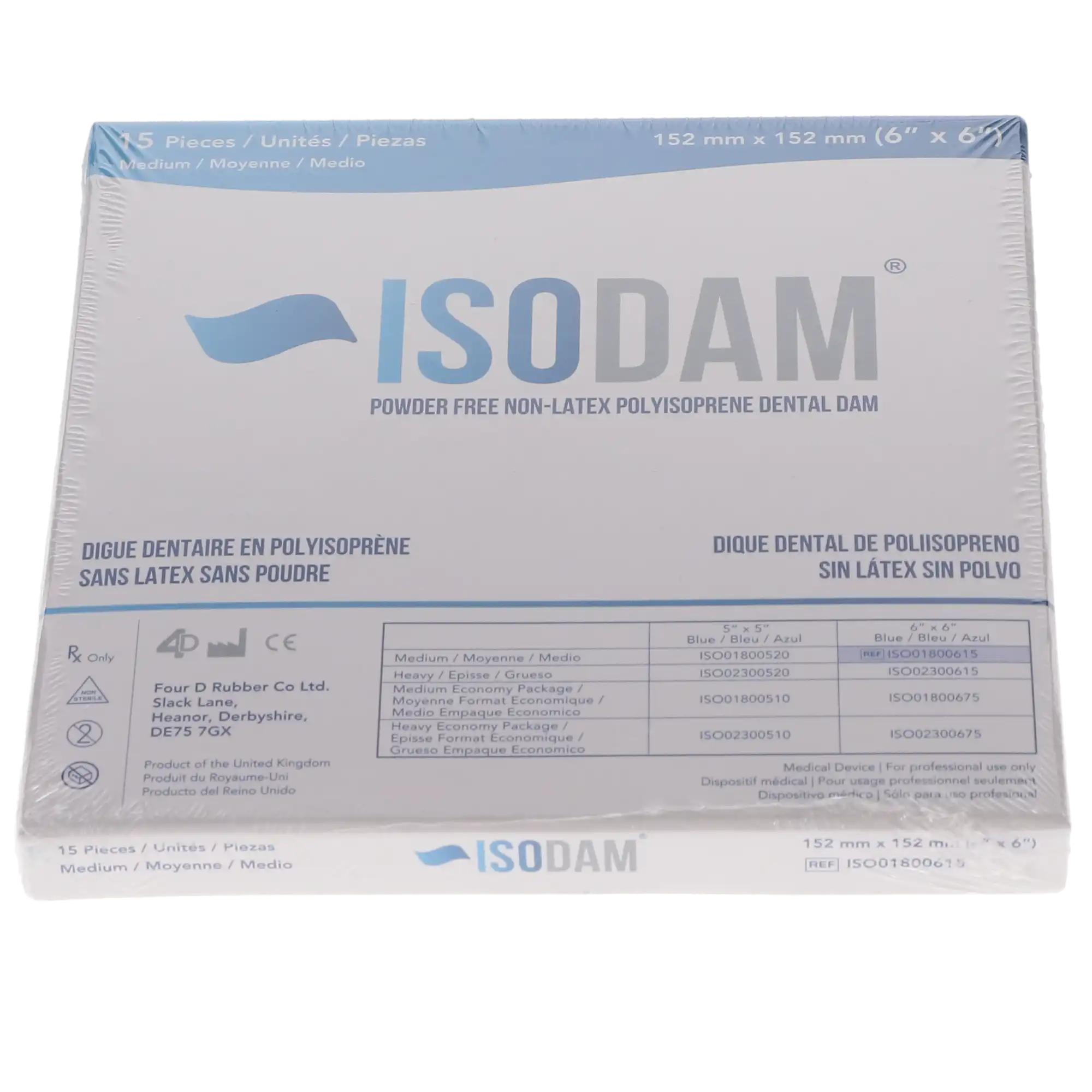 Isodam Non-Latex Polyisoprene Dental Dam, 6" x 6", Medium Gauge, Blue, 15/Pk, ISO01800615 thumbnail 4