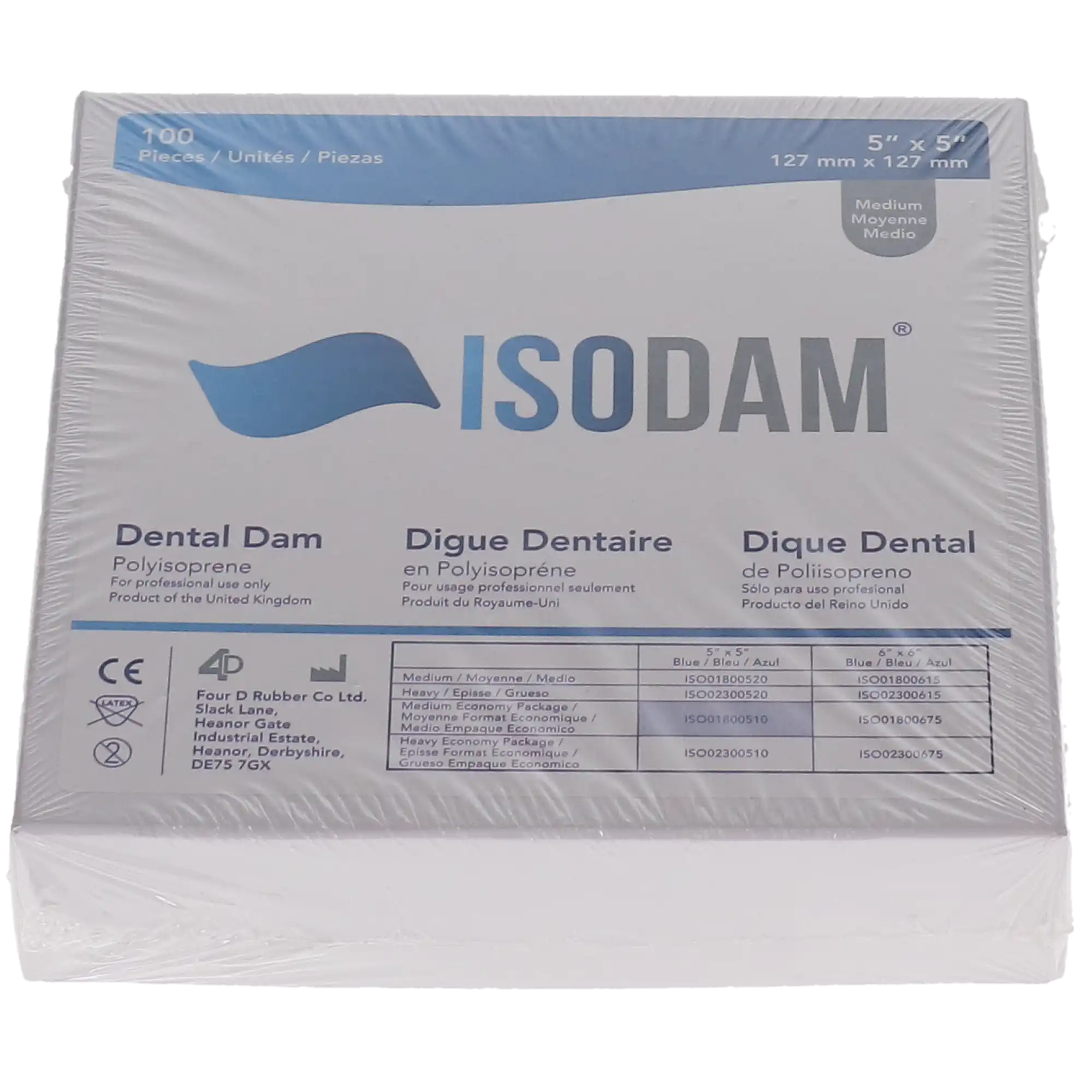 Isodam Polyisoprene Dental Dam, Economy Pack, 5" x 5", Medium, Blue, Latex-Free, 100/Box, ISO01800510 thumbnail 4