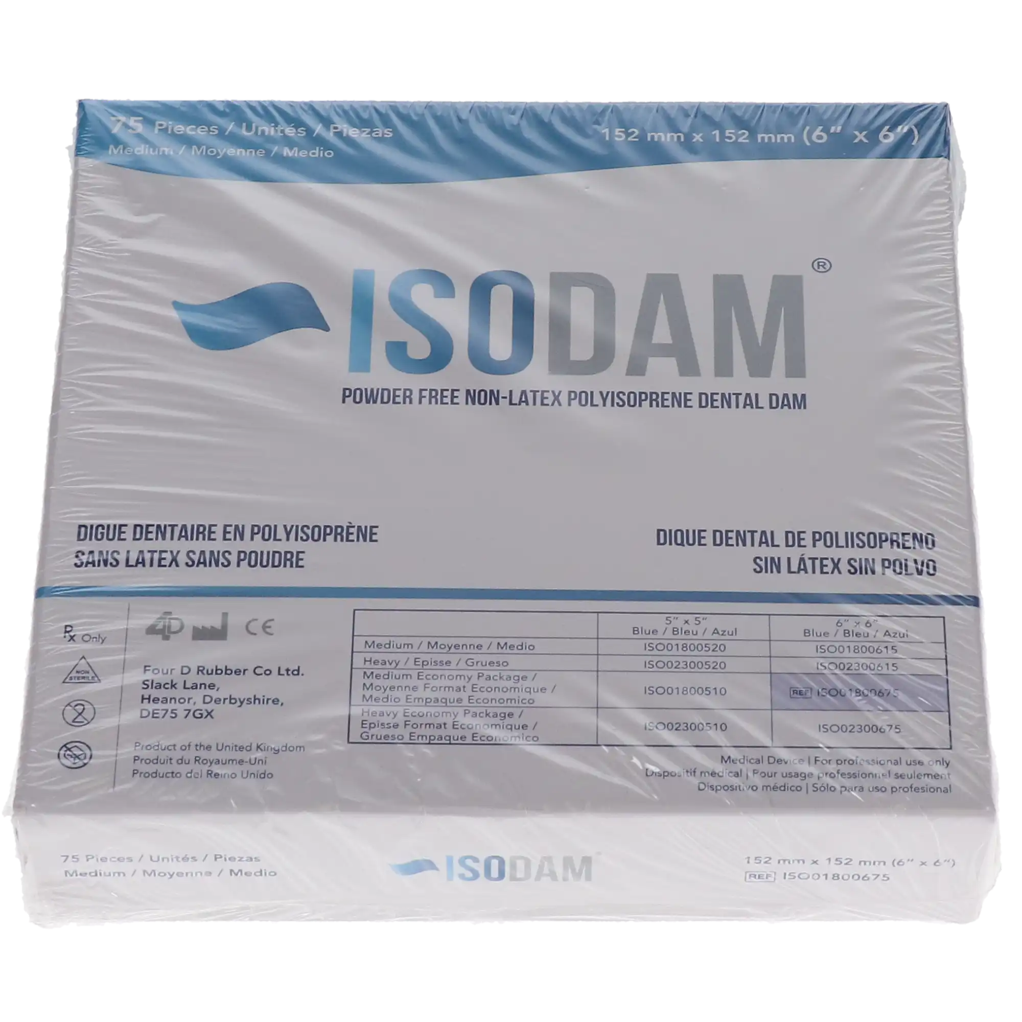 Isodam Non-Latex Polyisoprene Dental Dam, 6" x 6", Medium, Blue, 75/Pk, ISO01800675 thumbnail 4