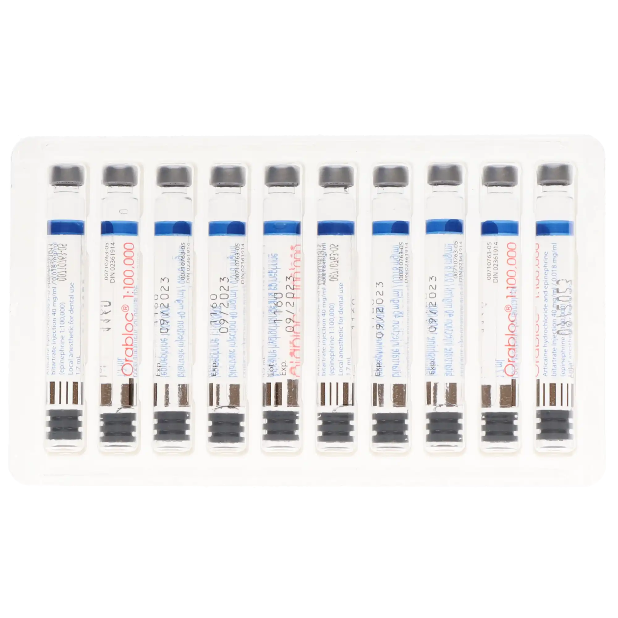 Orabloc Articaine HCl 4% with Epinephrine 1:100,000, Red, 1.7 mL Cartridges, 50/Pk thumbnail 2