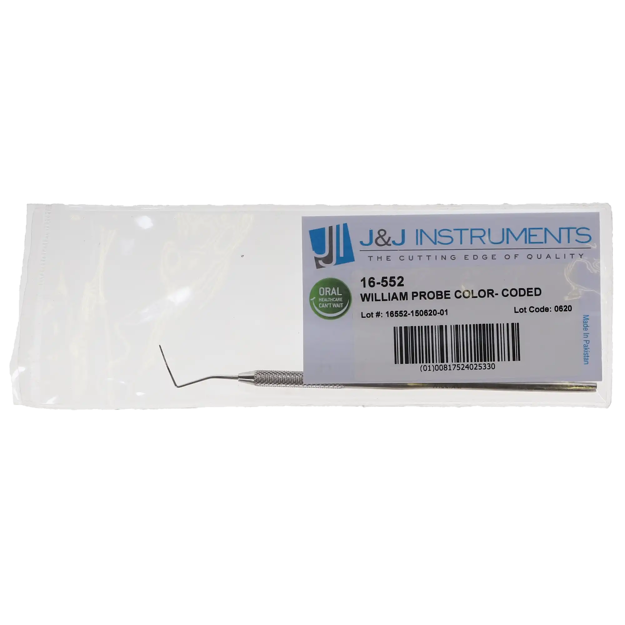 J&J Instruments Williams Color-Coded Periodontal Probe, Single-Ended, Round, 1/Pk, 16-552 thumbnail 3