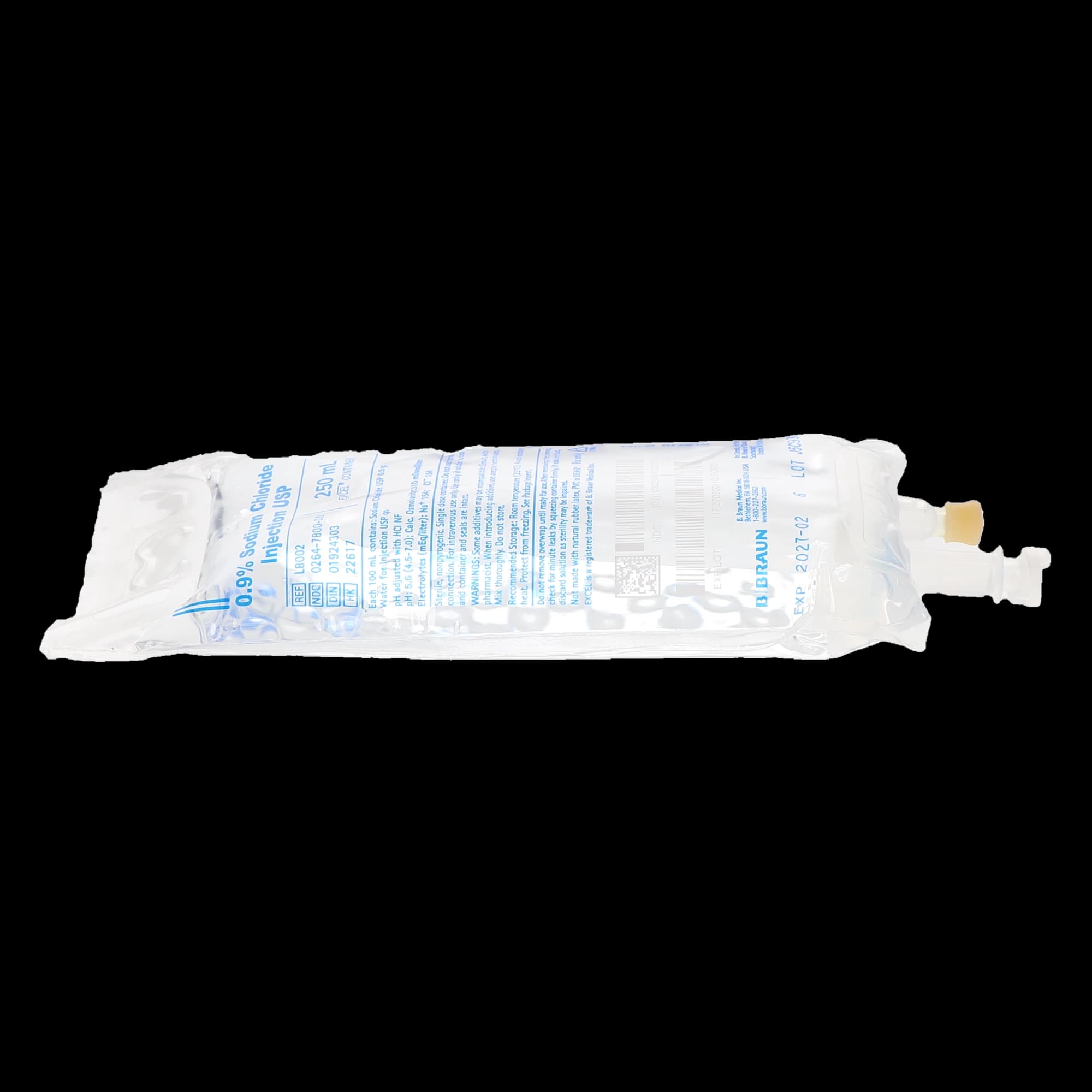 B. Braun 0.9% Sodium Chloride Injection, USP, 250 mL, PVC-Free/DEHP-Free EXCEL Plus Bag, L8002 thumbnail 4