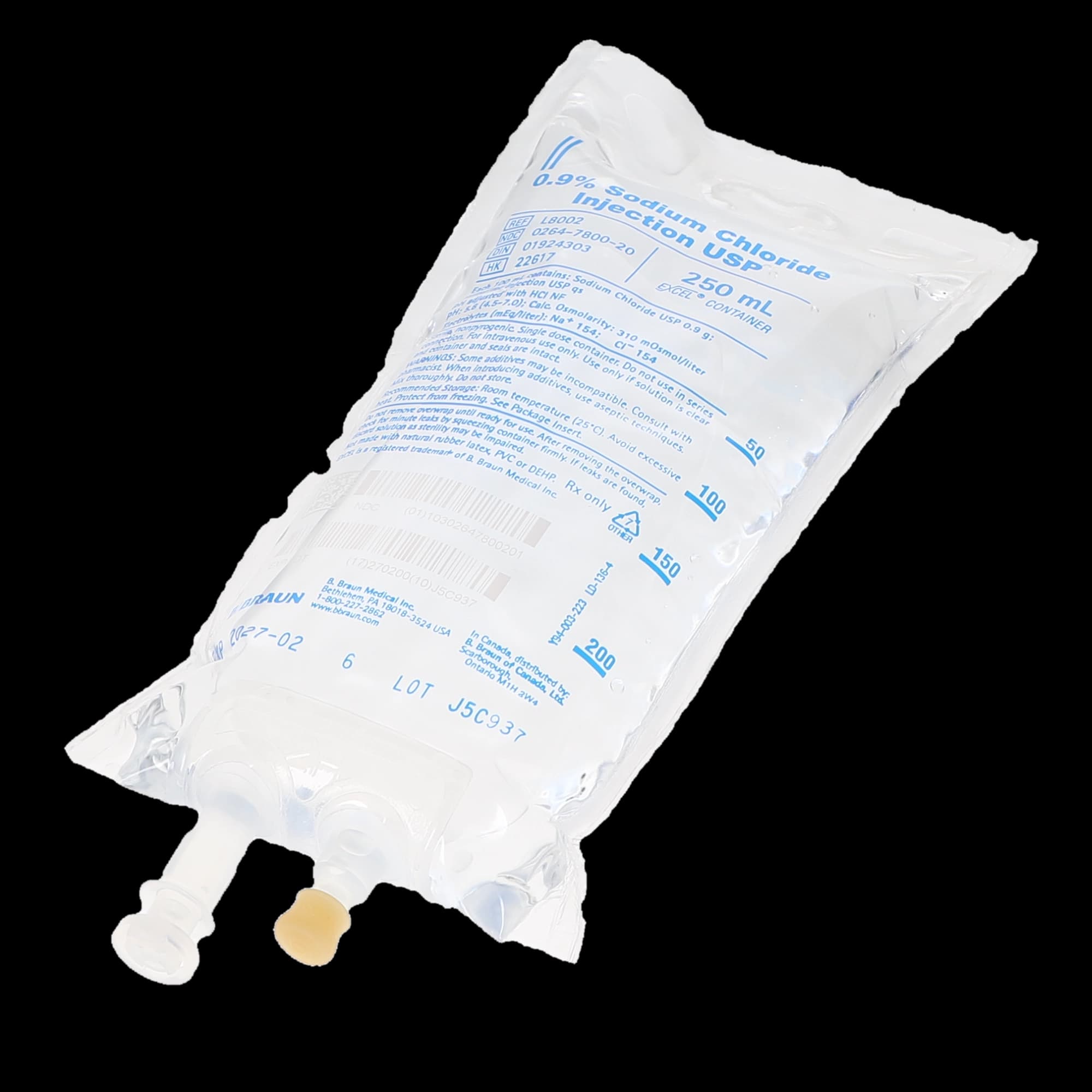 B. Braun 0.9% Sodium Chloride Injection, USP, 250 mL, PVC-Free/DEHP-Free EXCEL Plus Bag, L8002 thumbnail 5