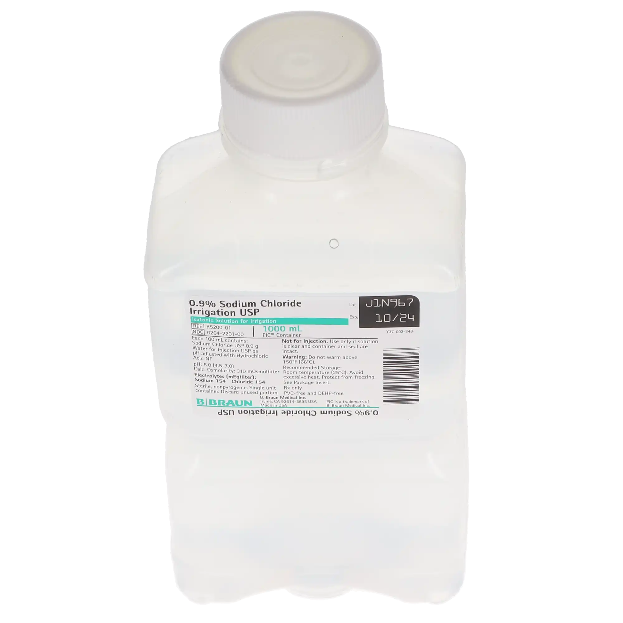 B. Braun 0.9% Sodium Chloride Irrigation, USP, 1000 mL Pour Bottle, Sterile, DEHP-Free, Not for Injection, R5200-01 thumbnail 3