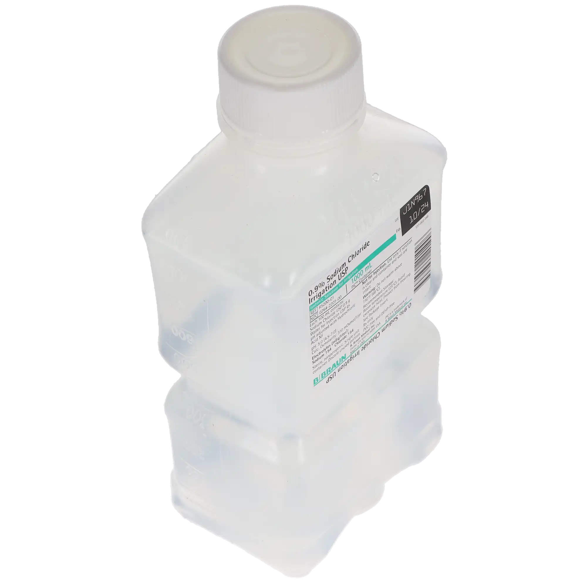 B. Braun 0.9% Sodium Chloride Irrigation, USP, 1000 mL Pour Bottle, Sterile, DEHP-Free, Not for Injection, R5200-01 thumbnail 5