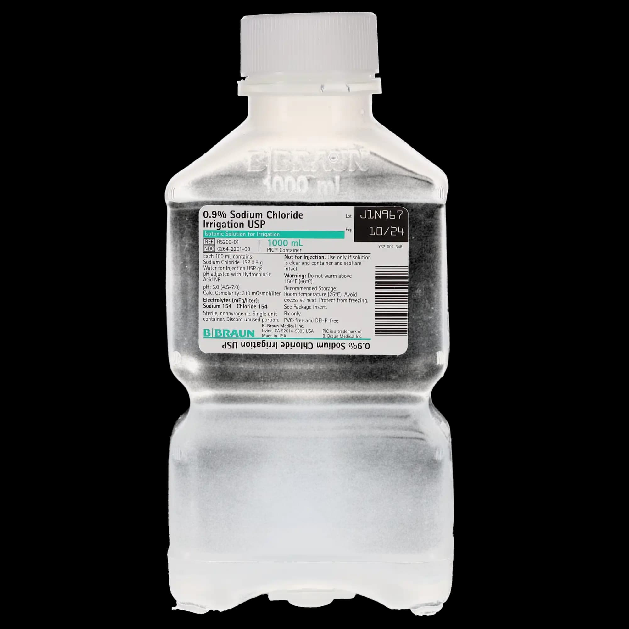 B. Braun 0.9% Sodium Chloride Irrigation, USP, 1000 mL Pour Bottle, Sterile, DEHP-Free, Not for Injection, R5200-01 thumbnail 6