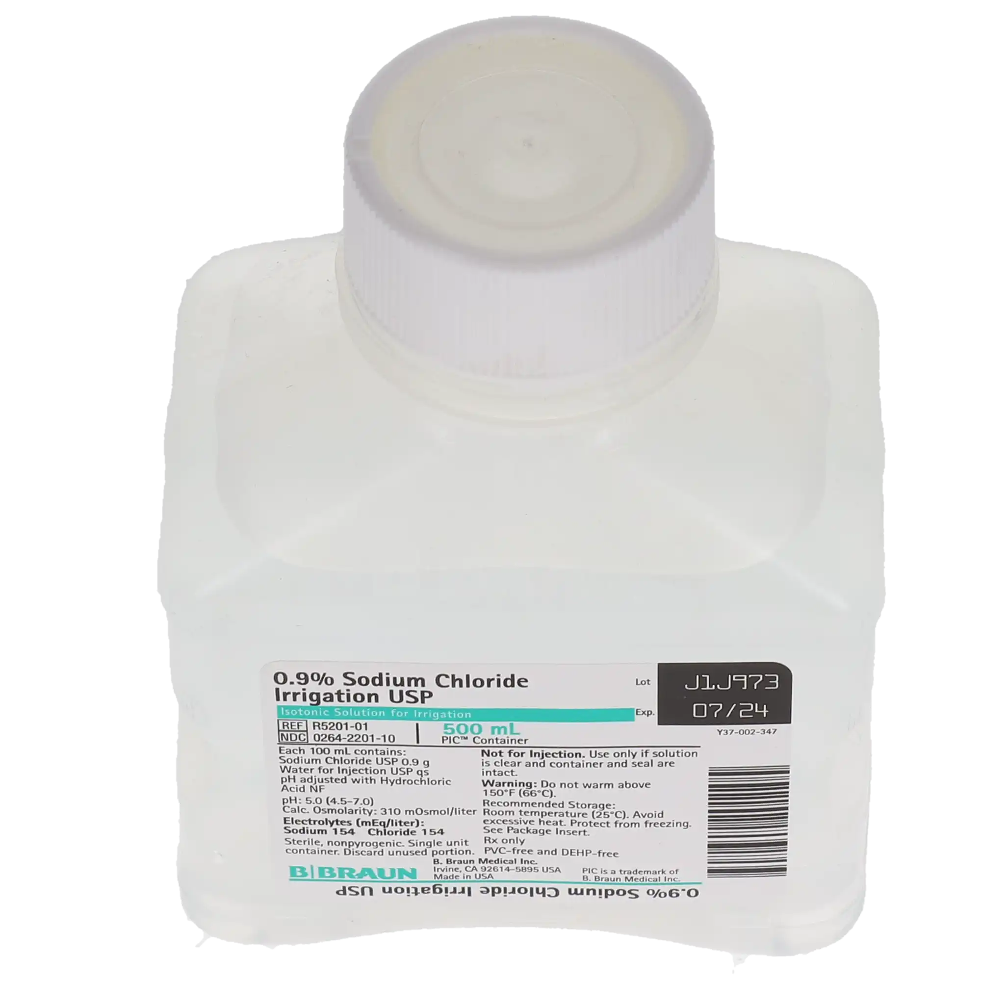 B. Braun 0.9% Sodium Chloride Irrigation USP, 500 mL PIC Pour Bottle, Sterile, DEHP-Free, R5201-01 thumbnail 3