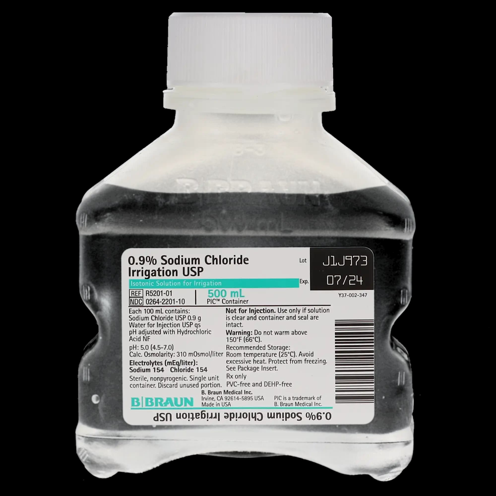 B. Braun 0.9% Sodium Chloride Irrigation USP, 500 mL PIC Pour Bottle, Sterile, DEHP-Free, R5201-01 thumbnail 6