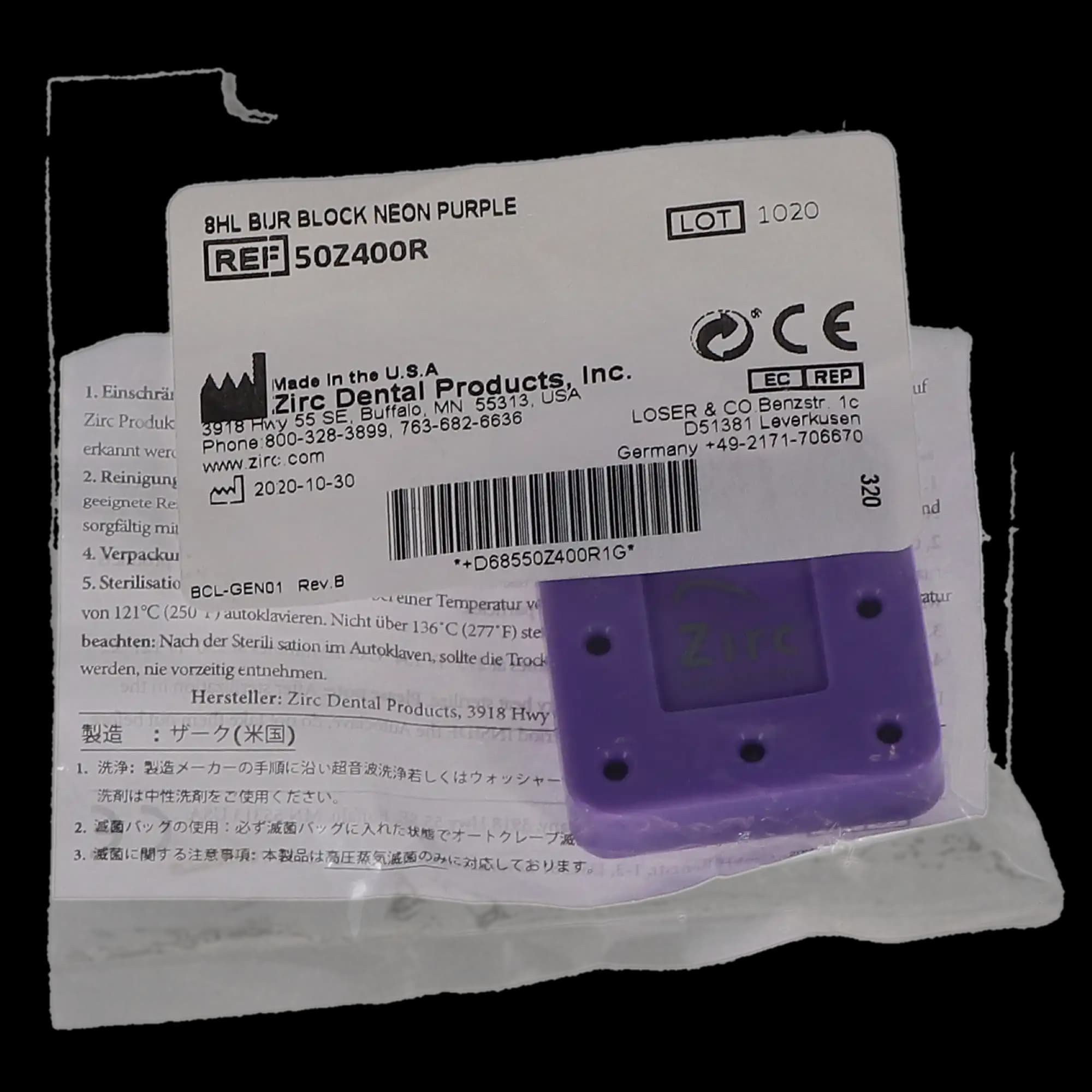 Zirc Magnetic Bur Block, 8-Hole, Neon Purple, Fits FG/RA/HP Burs, Autoclavable, 1/Pk, 50Z400R thumbnail 8