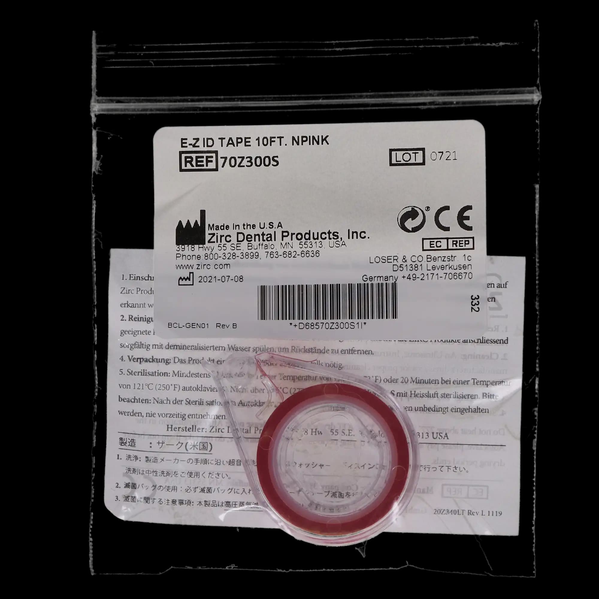Zirc E-Z ID Tape Roll, Neon Pink, 10' x 1/4", Autoclavable, 1 Roll, 70Z300S thumbnail 5
