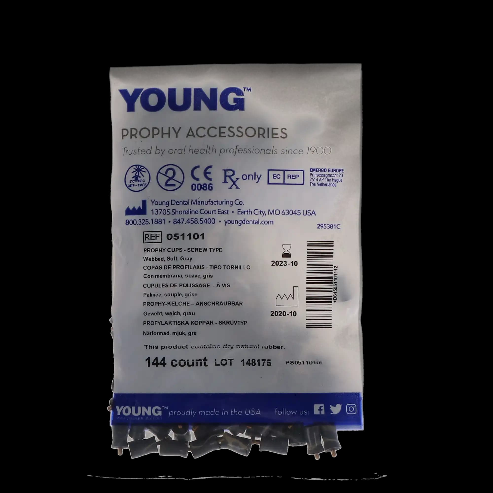 Young Traditional Web Prophy Cups, Webbed, Screw Type, Soft, Gray, Long, 144/Pk, 051101 thumbnail 5
