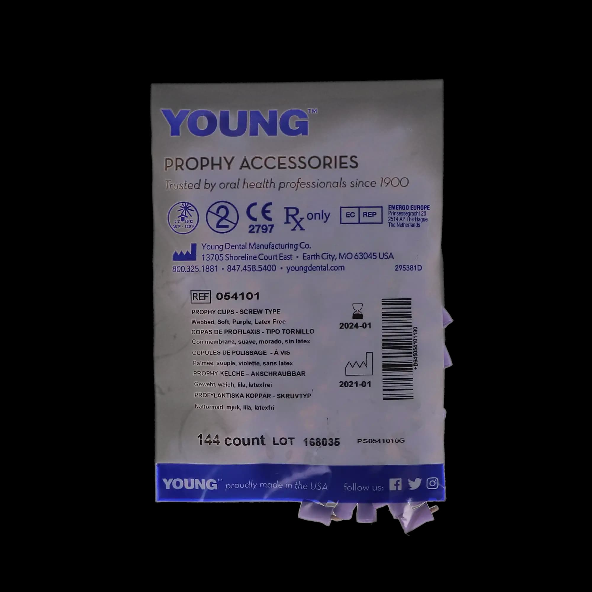 Young Traditional Web LF Prophy Cups, Webbed, Screw Type, Soft, Purple, Latex-Free, 144/Pkg, 054101 thumbnail 5