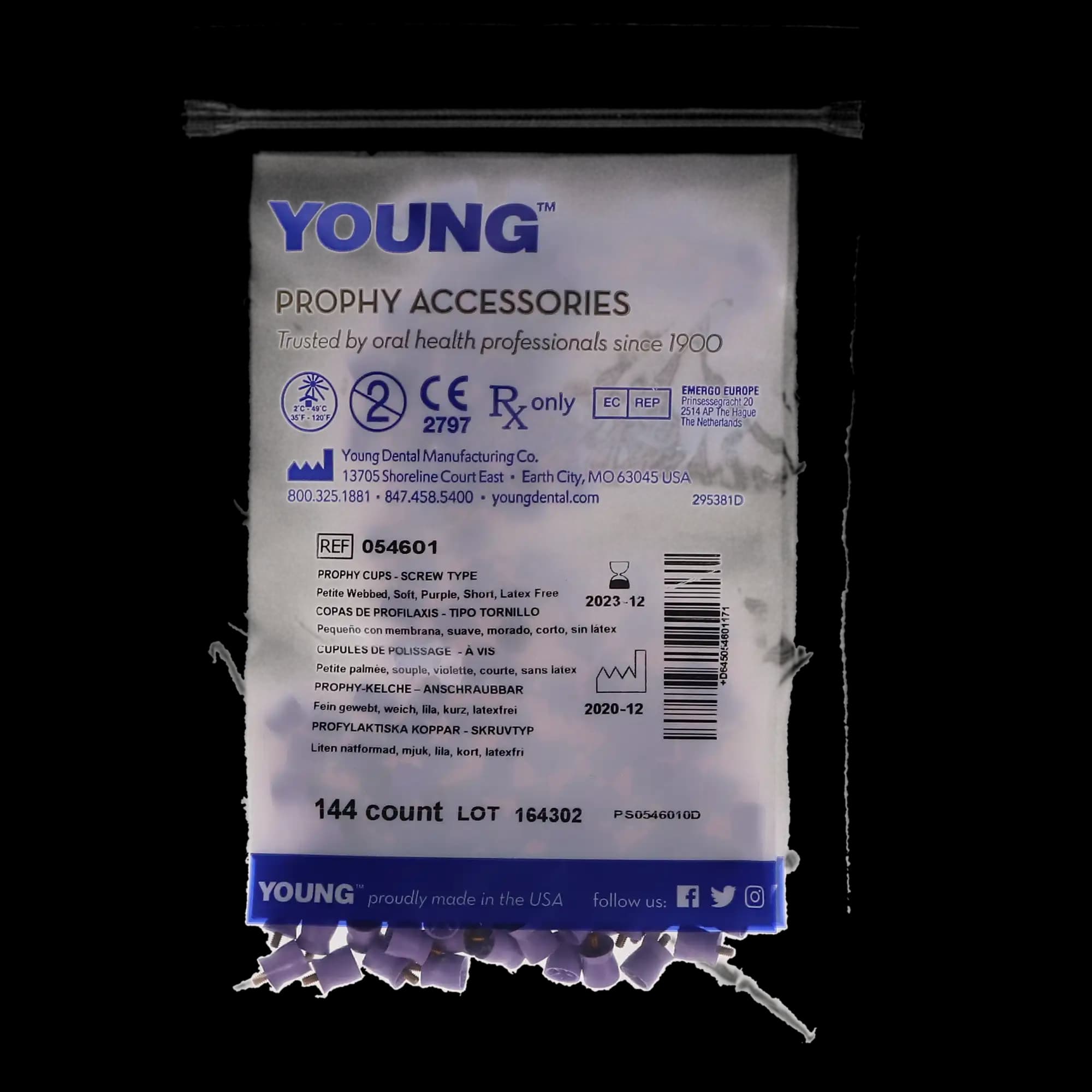 Young Dental Petite Web LF Prophy Cups, Latex-Free, Soft, Purple, Short, Webbed, Screw-Type, 144/Bx, 054601 thumbnail 4