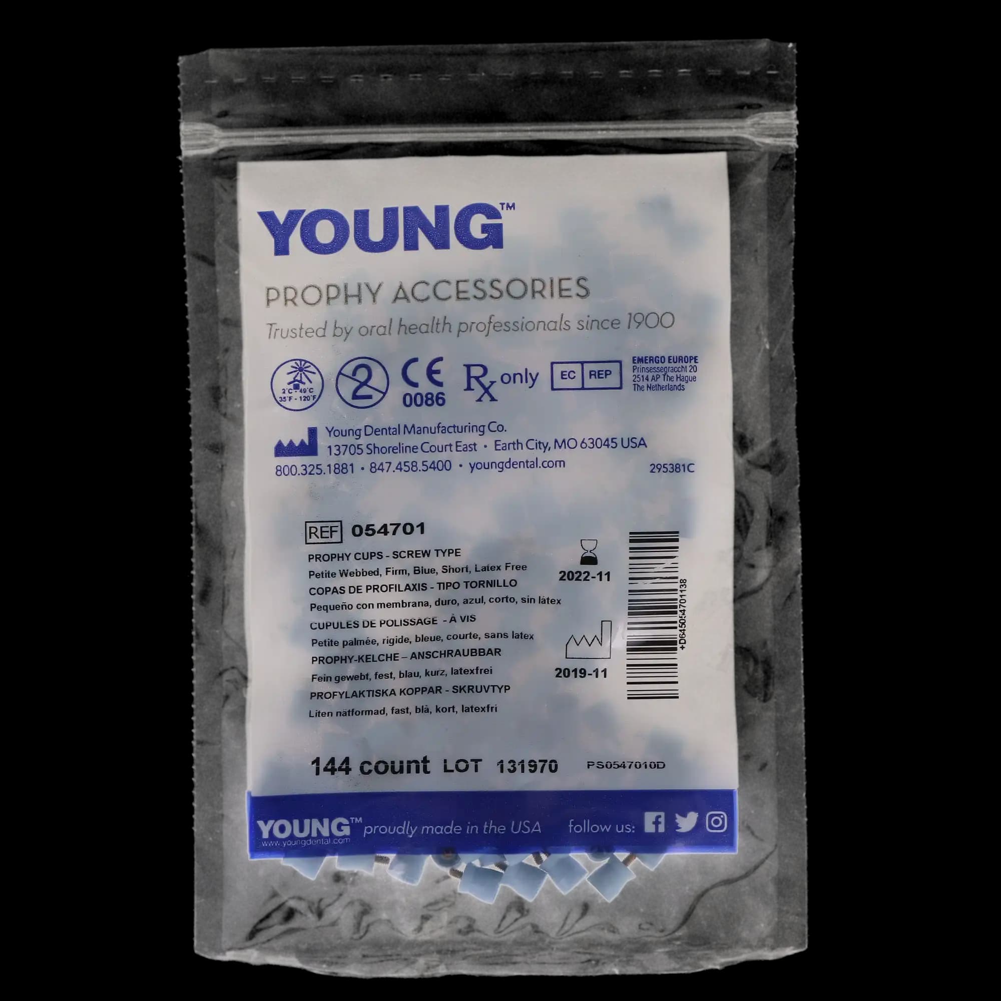 Young Dental Petite Web LF Prophy Cup, Firm, Light Blue, Screw Type, Short, Latex-Free, 144/Bx, 054701 thumbnail 5