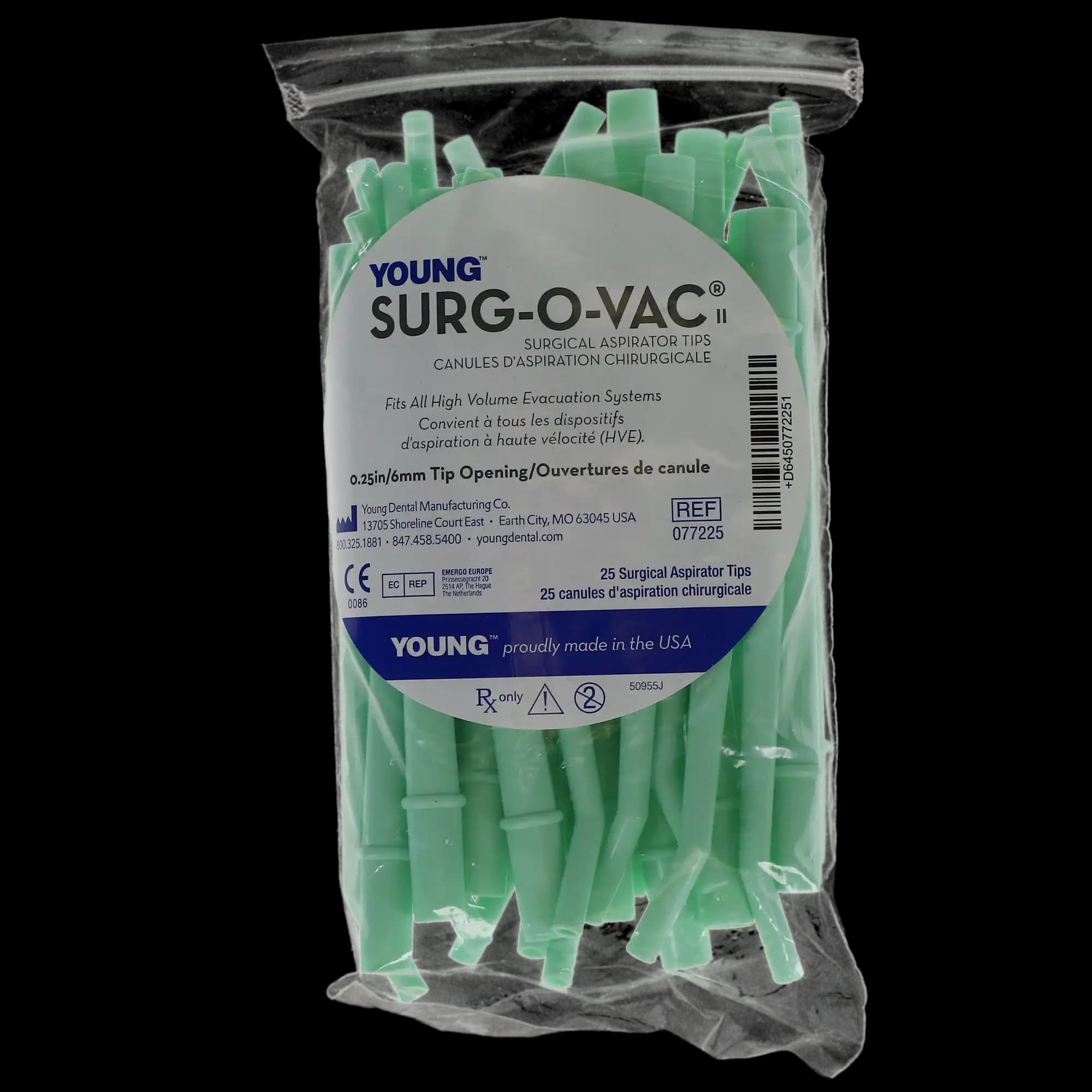 Surg-O-Vac II Surgical Aspirator Tips, Plastic, 6 mm (0.25") Opening, 30° Angle, Green, 25/Pk, 077225 thumbnail 7