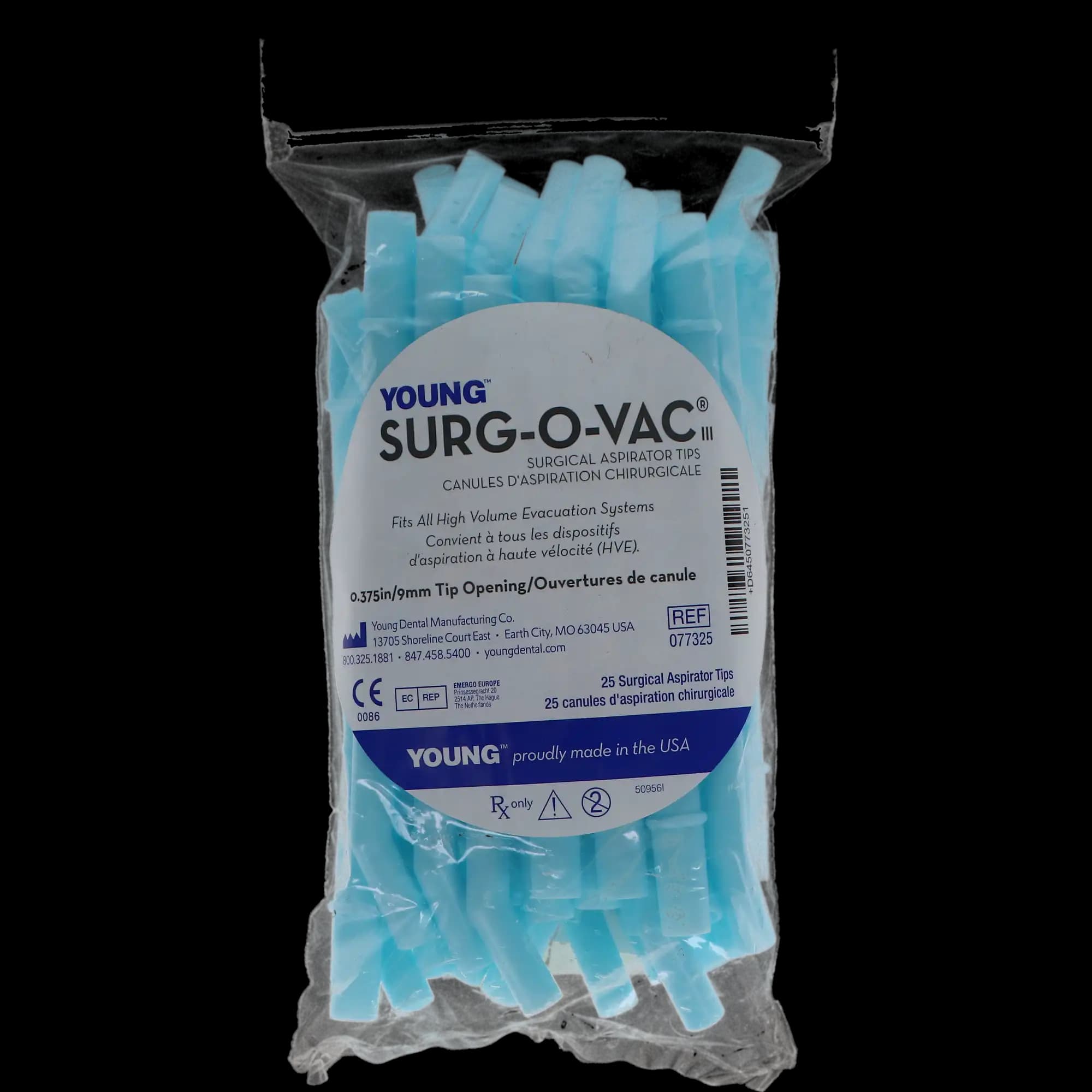 Surg-O-Vac III Surgical Aspirator Tips, Plastic, 0.375" (9 mm), 30° Angle, Blue, 25/Pk, 077325 thumbnail 6