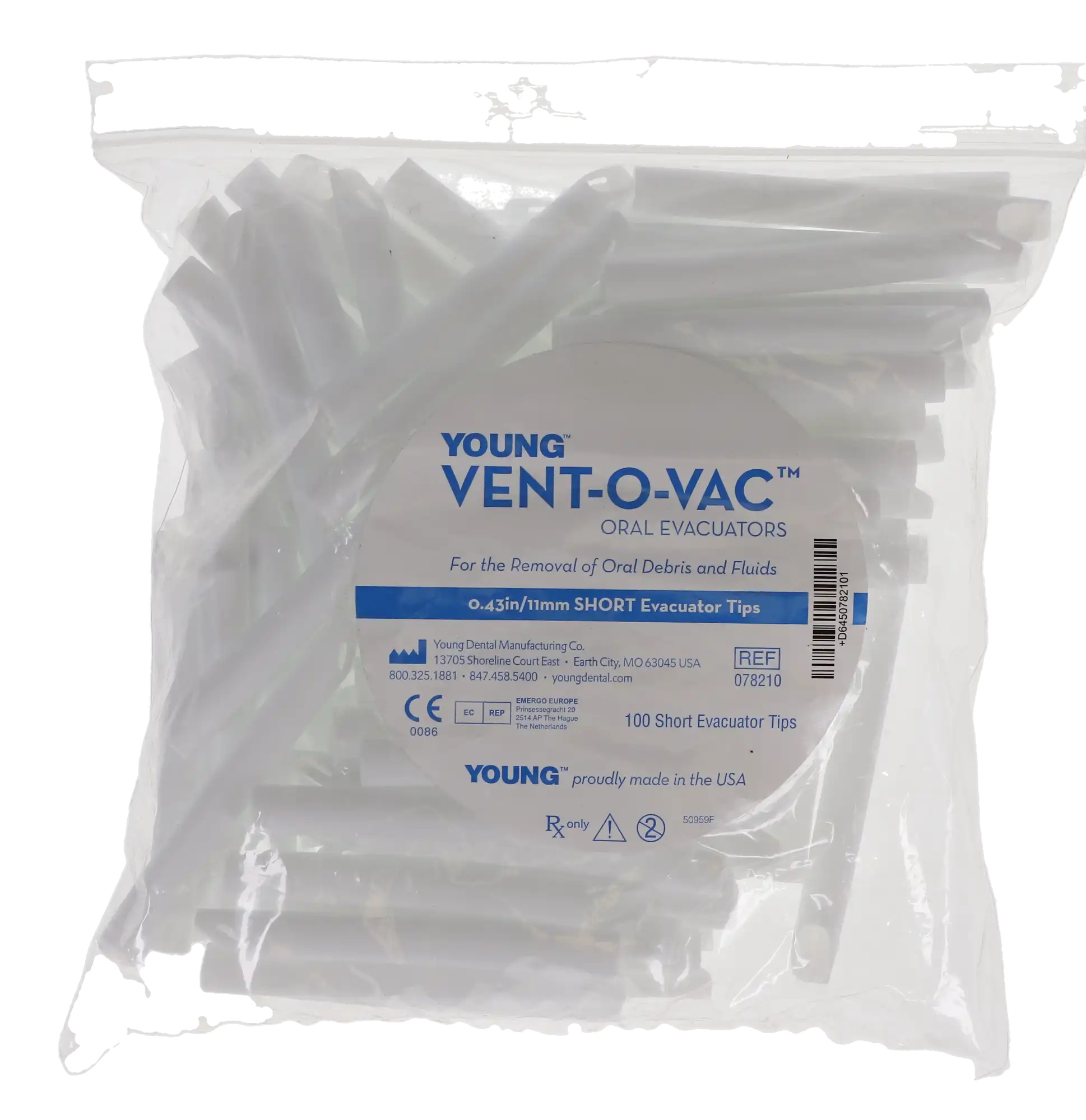 Vent-O-Vac Disposable High Volume Evacuation Tips, One End Vented, Short 3.75", White, 100/Pk, 078210 thumbnail 7
