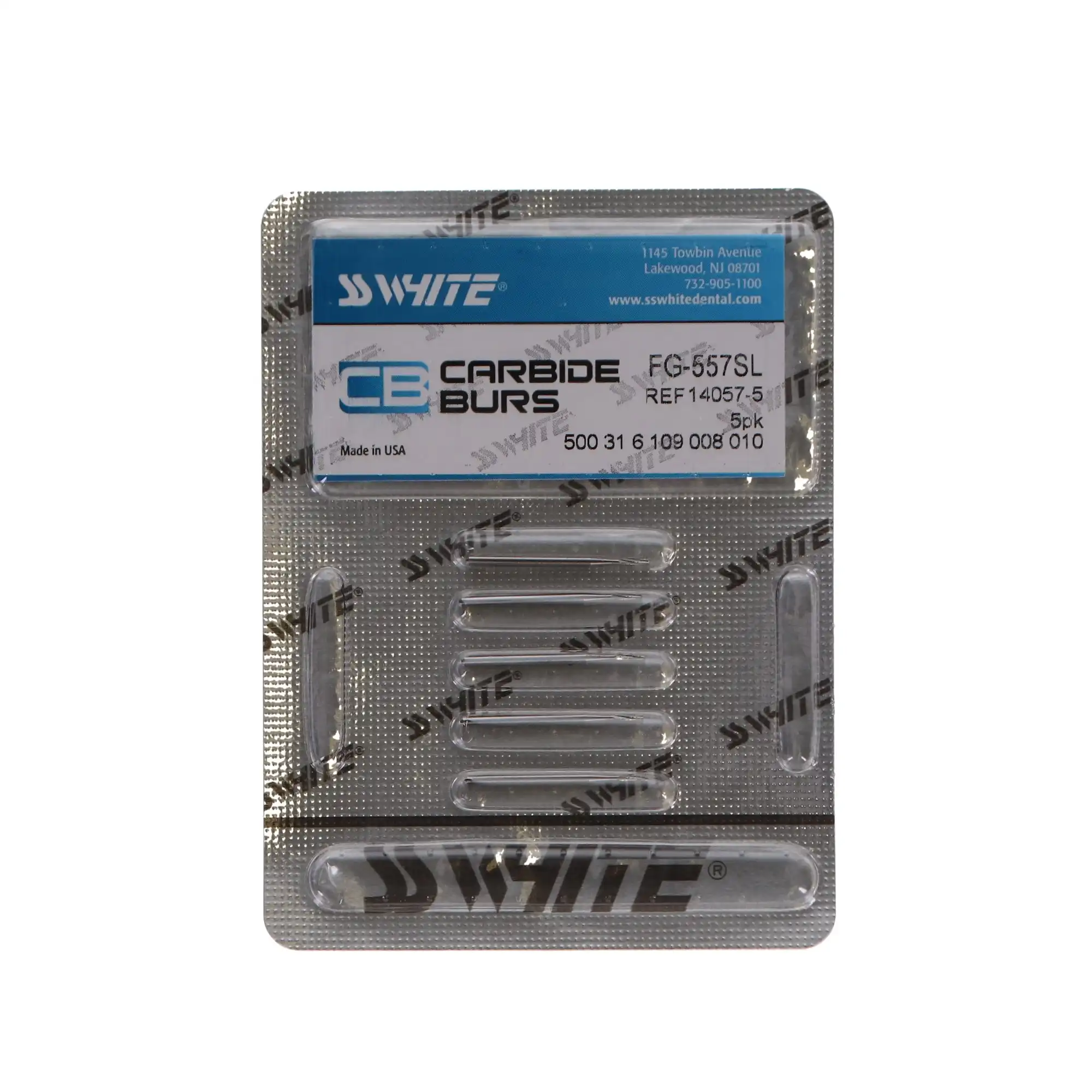 SS White #557 Surgical Length Carbide Bur, Straight Fissure Cross-Cut, Flat End, FGSL, 1.0 mm, 5/Pk, 14057-5 thumbnail 5