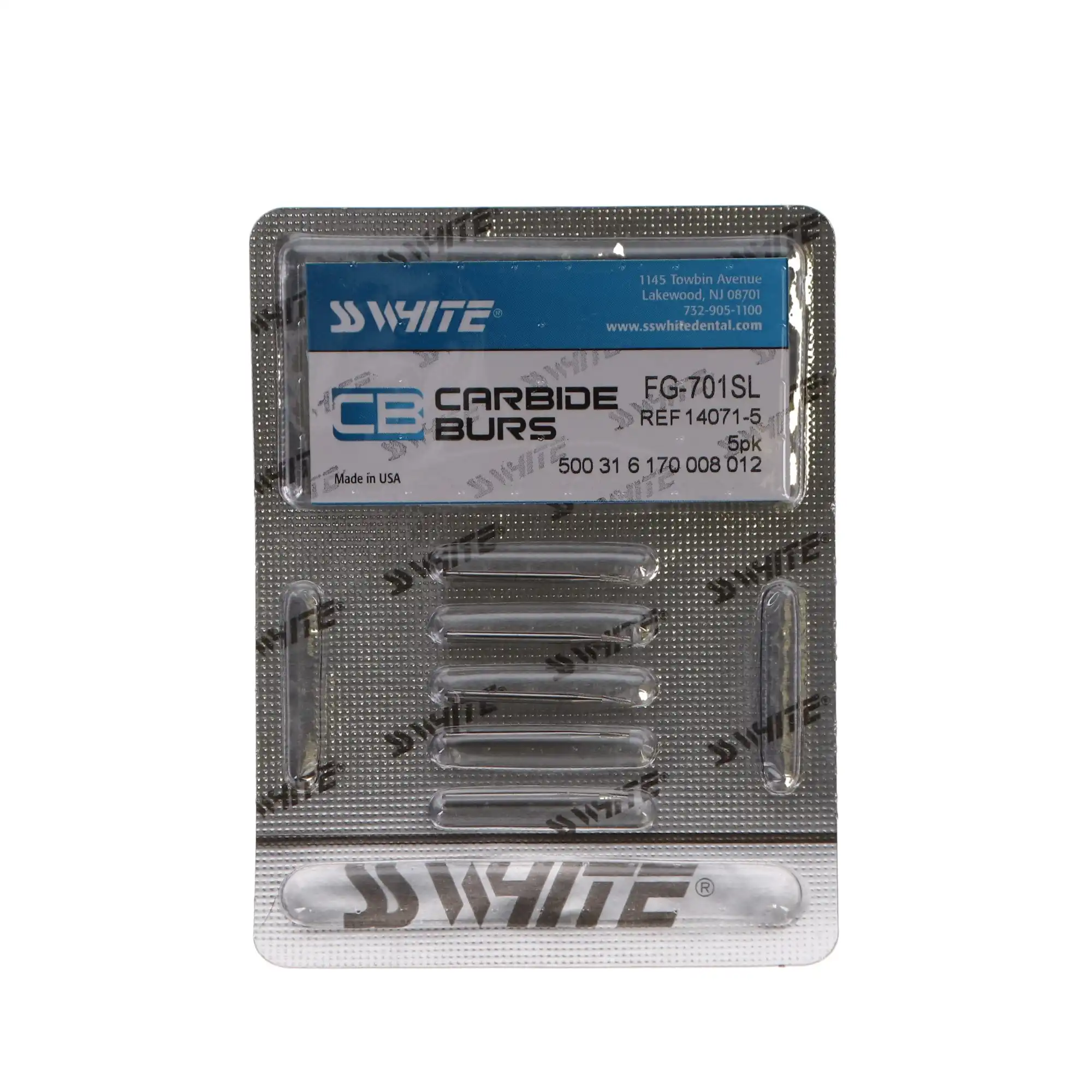 SS White #701 Surgical Length Carbide Bur, Tapered Fissure Flat End Cross Cut, Friction Grip, 1.2 mm Head, 5/Pk, 14071-5 thumbnail 5