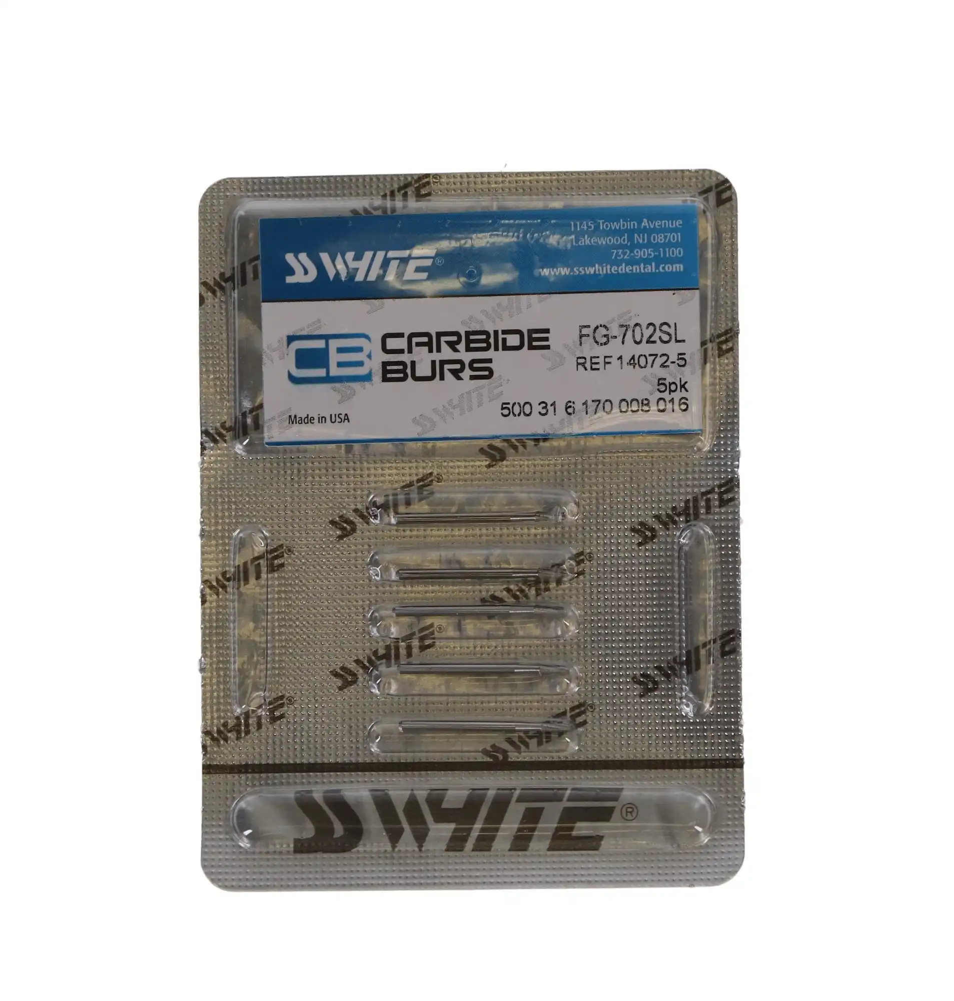 SS White Surgical Length Carbide Bur, FGSL, Tapered Fissure Flat End Cross Cut, #702, 1.6 mm, 5/Pk, 14072-5 thumbnail 5