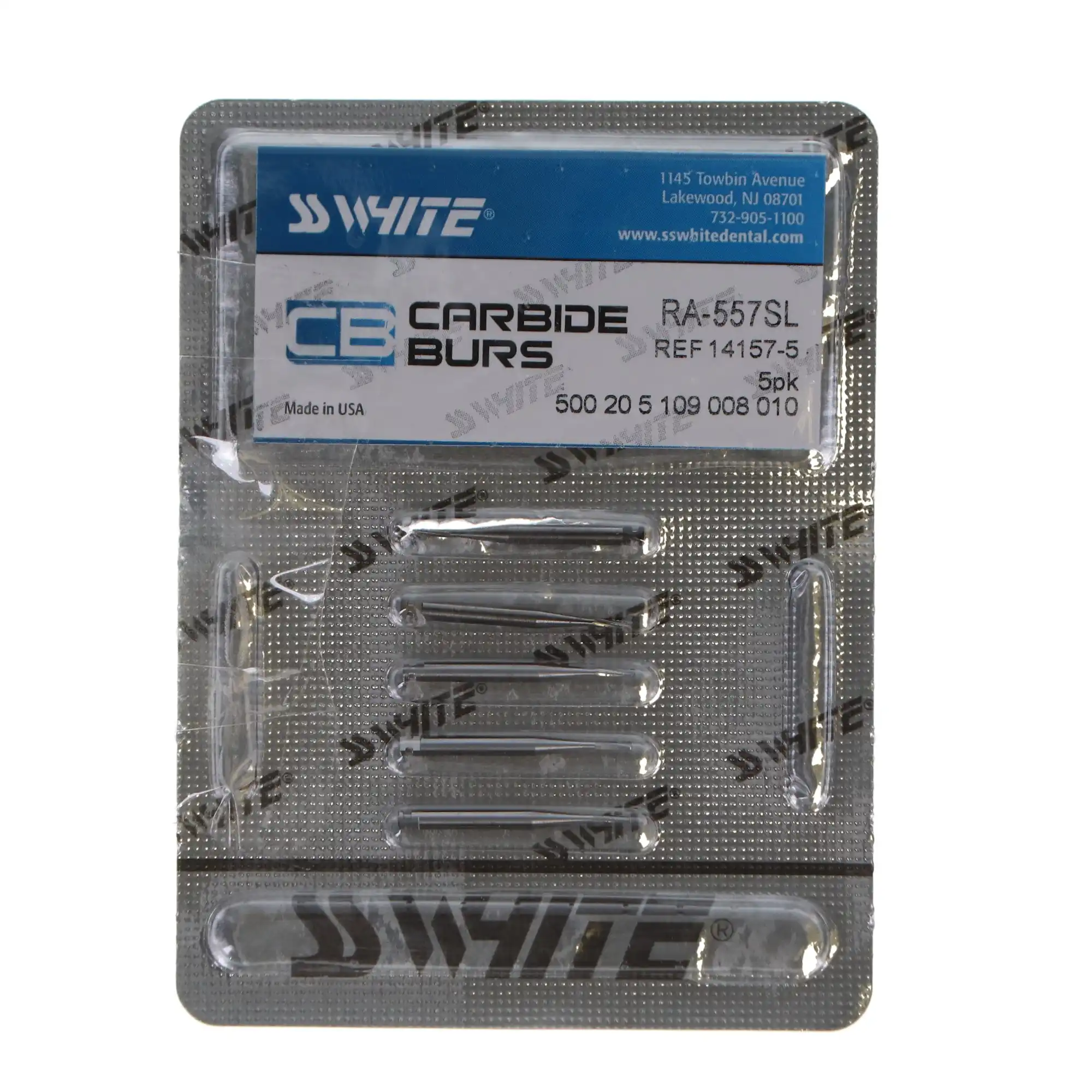 SS White #557 RA Surgical Length Carbide Bur, Straight Fissure Cross-Cut, Flat End, 1.0 mm, 5/Pk, 14157-5 thumbnail 5