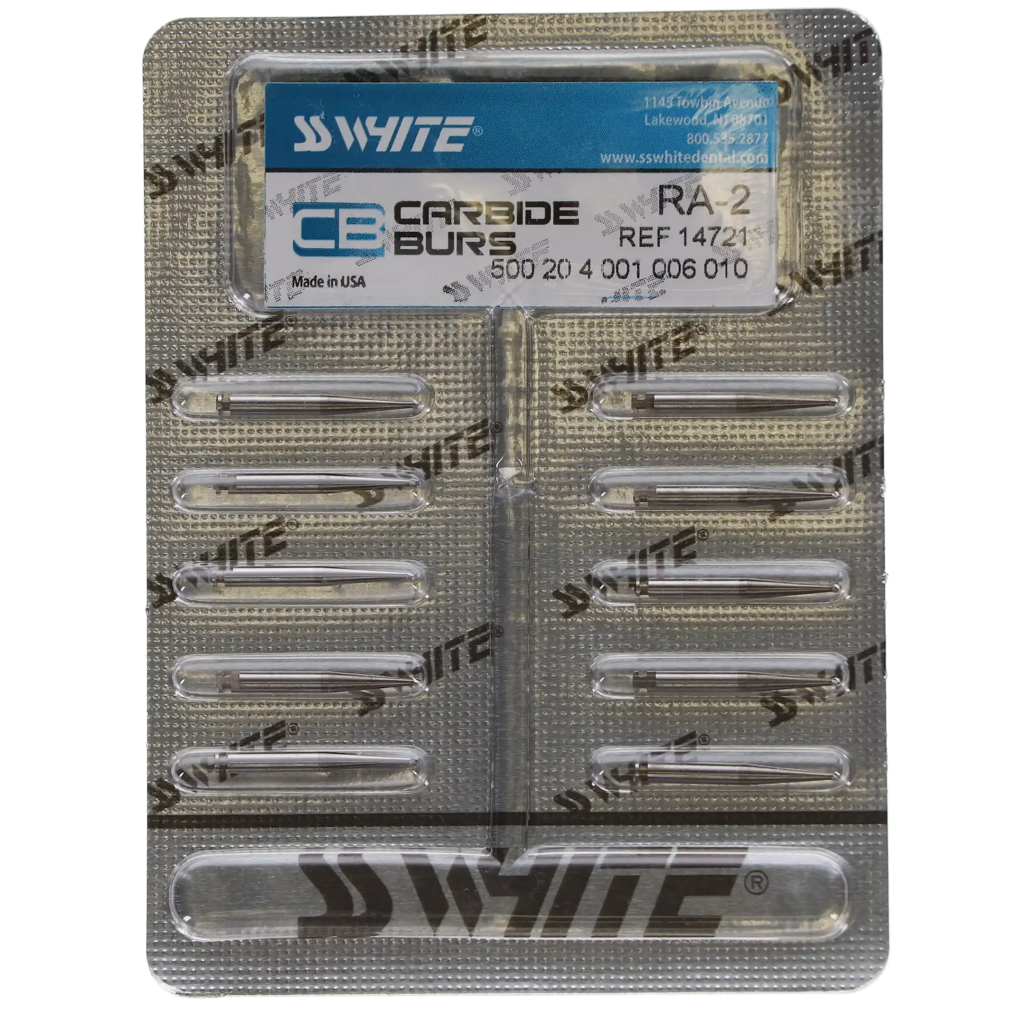 SS White Standard Operative Carbide Burs, RA (Right Angle) Latch, Round #2, 10/Pk, 14721 thumbnail 5