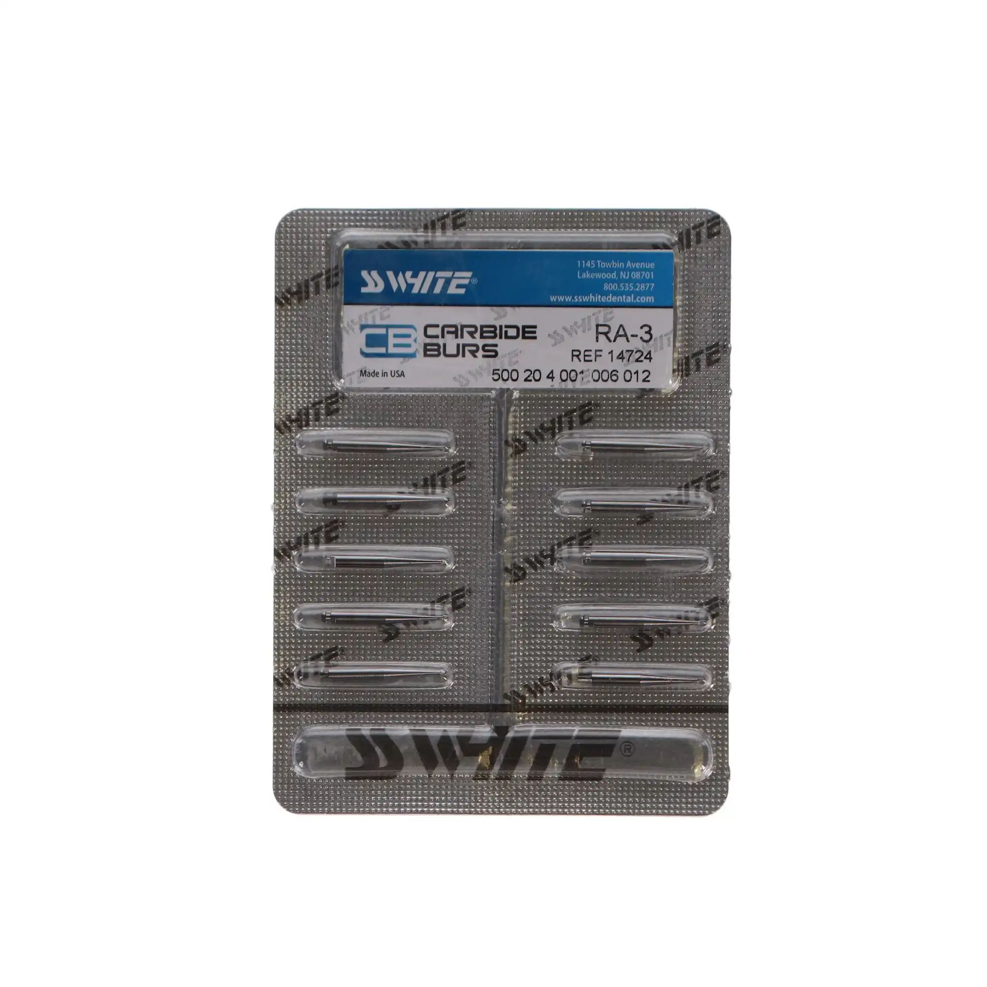 SS White Standard Operative Carbide Burs, RA (Right Angle) Latch, Round #3, 1.2 mm Head Diameter, 10/Pk, 14724 thumbnail 5
