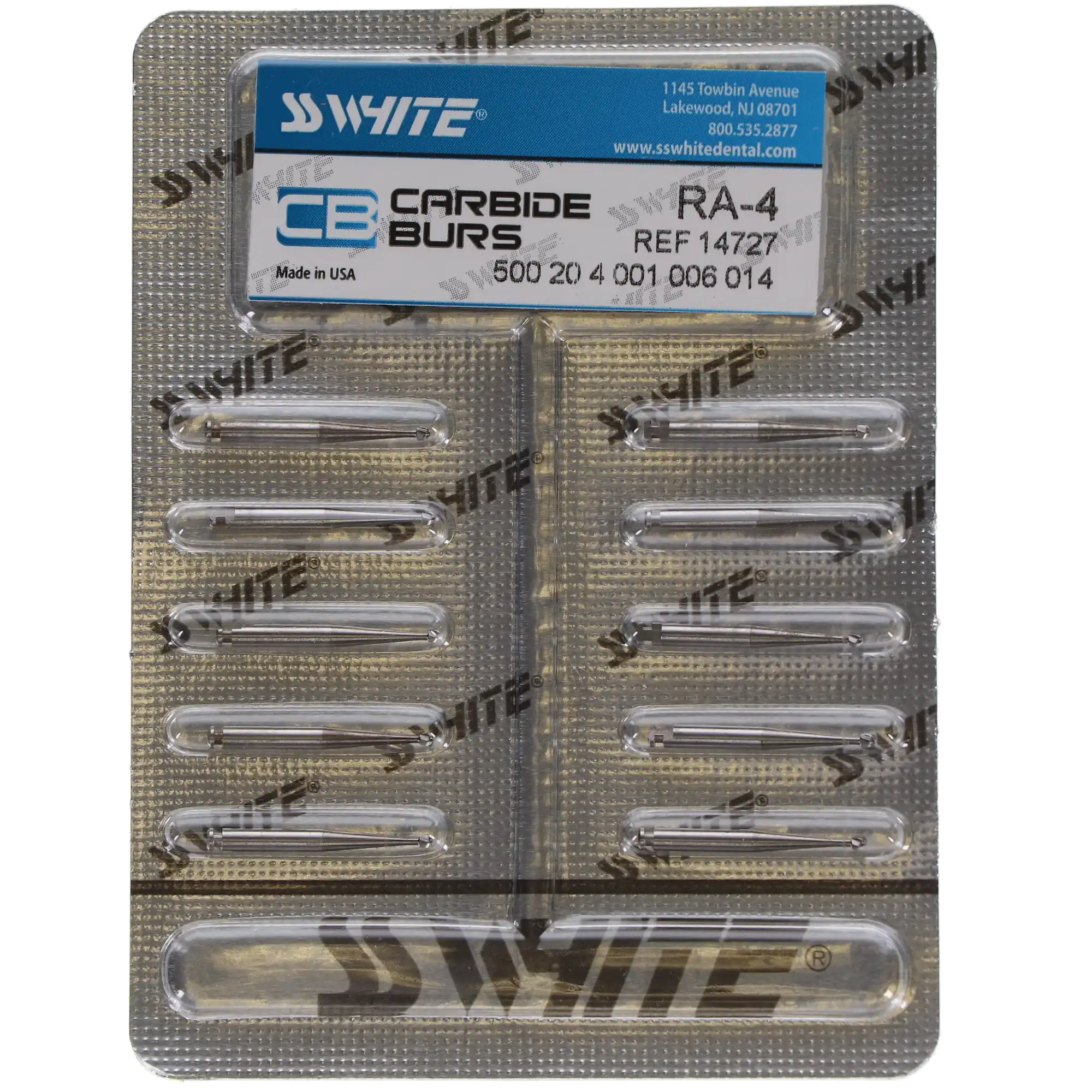 SS White Standard Operative Carbide Burs, RA (Right Angle) Latch, Round #4, 1.4 mm Head Diameter, 10/Pk, 14727 thumbnail 5