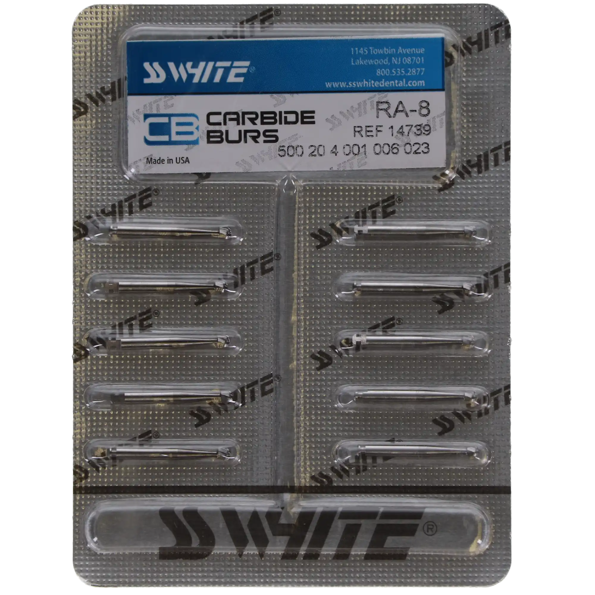 SS White Standard Operative Carbide Bur, RA (Right Angle Latch), Round #8, 2.3 mm Head Diameter, 1.7 mm Head Length, 10/Pk, 14739 thumbnail 5