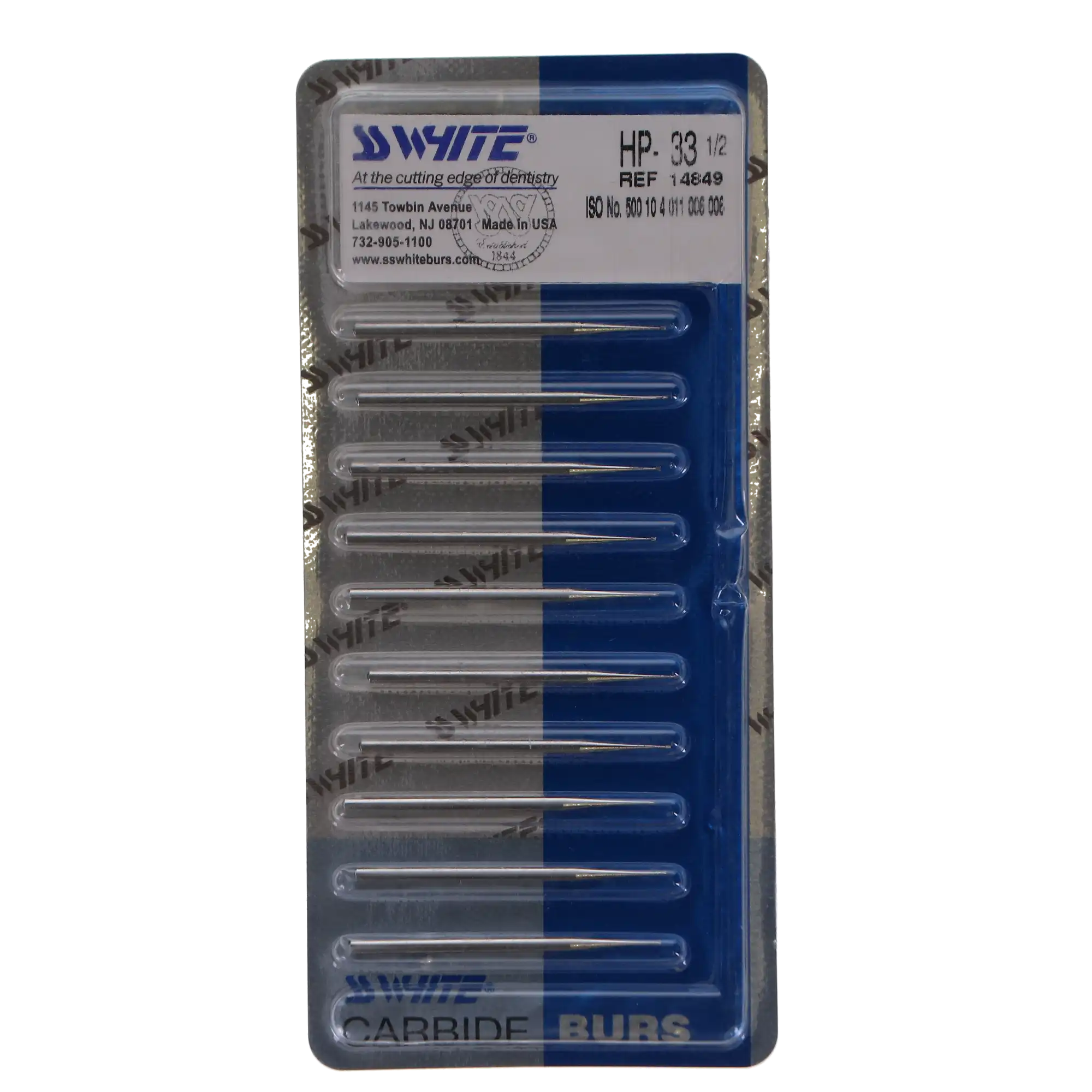 SS White Standard Operative Carbide Bur, HP, Inverted Cone, #33 1/2, 10/Pk, 14849 thumbnail 5
