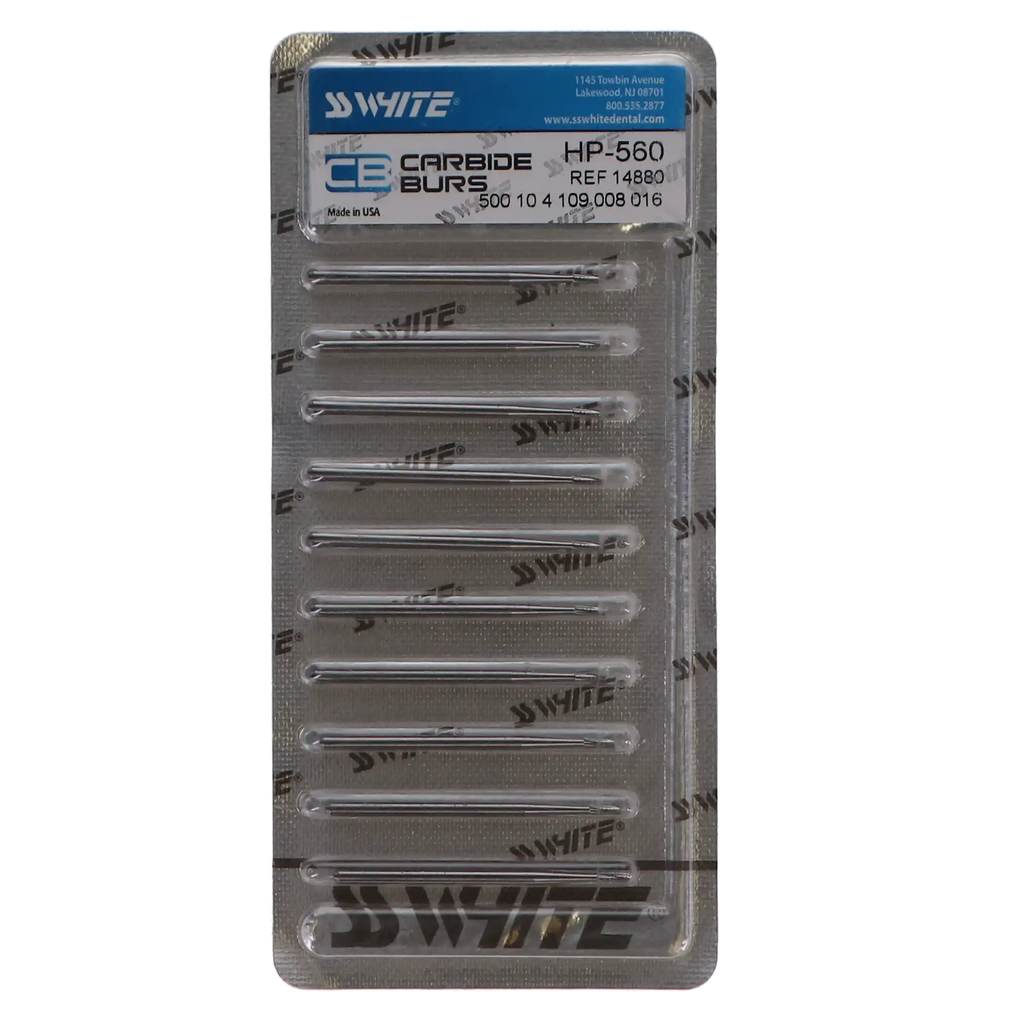 SS White Standard Operative Carbide Bur, HP, Straight Fissure Flat End Crosscut, #560, 1.6 mm Head Diameter, 4.5 mm Head Length, 10/Pk, 14880 thumbnail 5