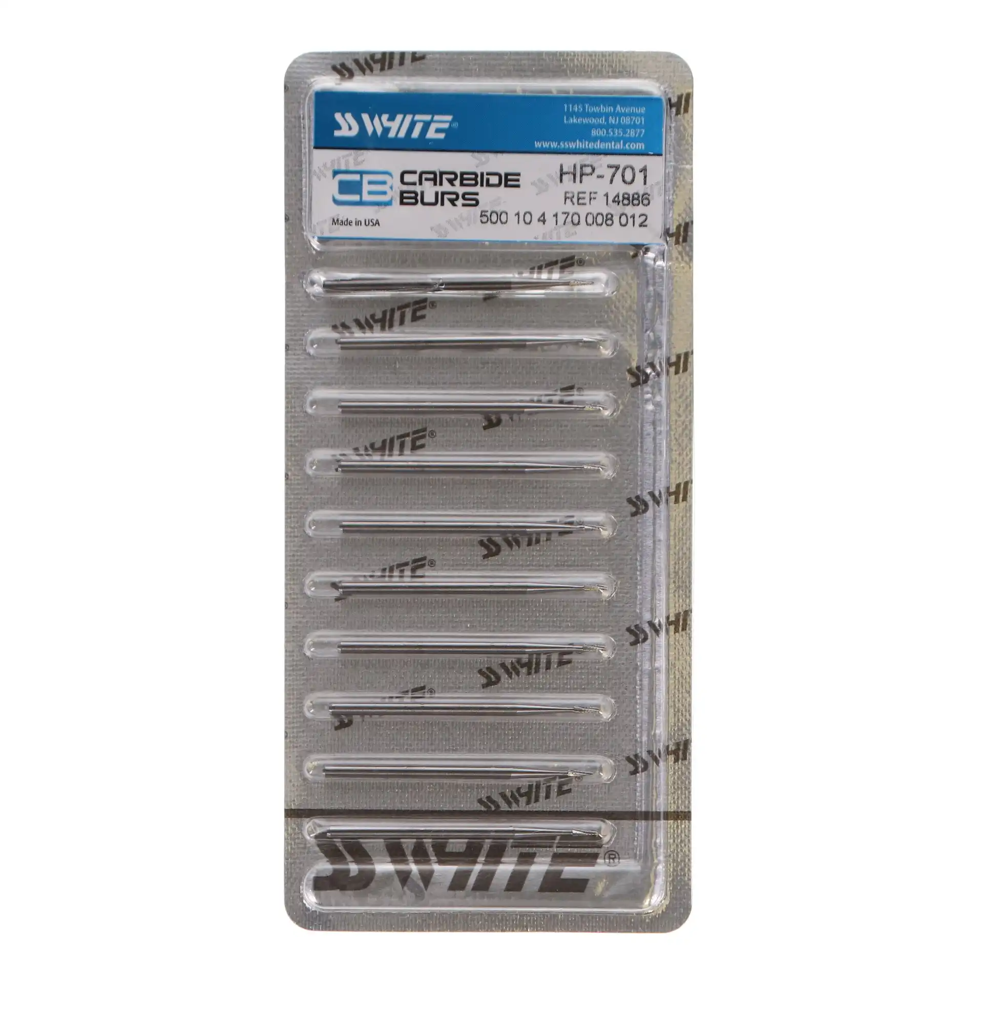 SS White Standard Operative Carbide Bur, HP, Taper Flat End Cross Cut Fissure, #701, 10/Pk, 14886 thumbnail 6