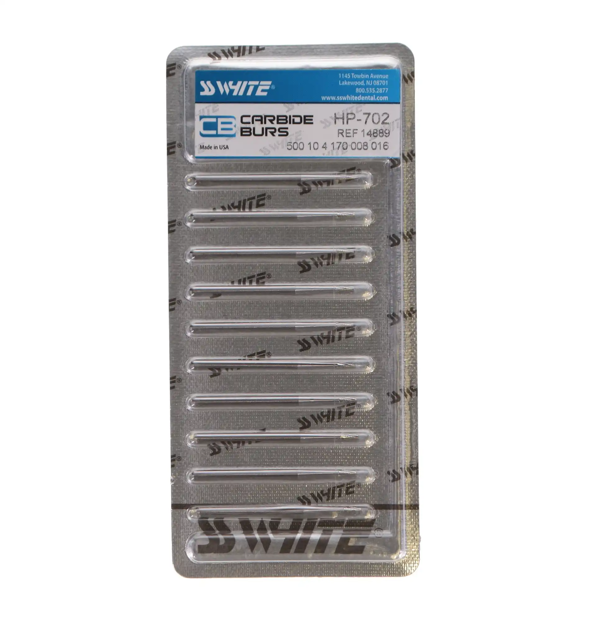 SS White Standard Operative Carbide Bur, HP, Tapered Fissure Flat End Crosscut, #702, 10/Pk, 14889 thumbnail 4