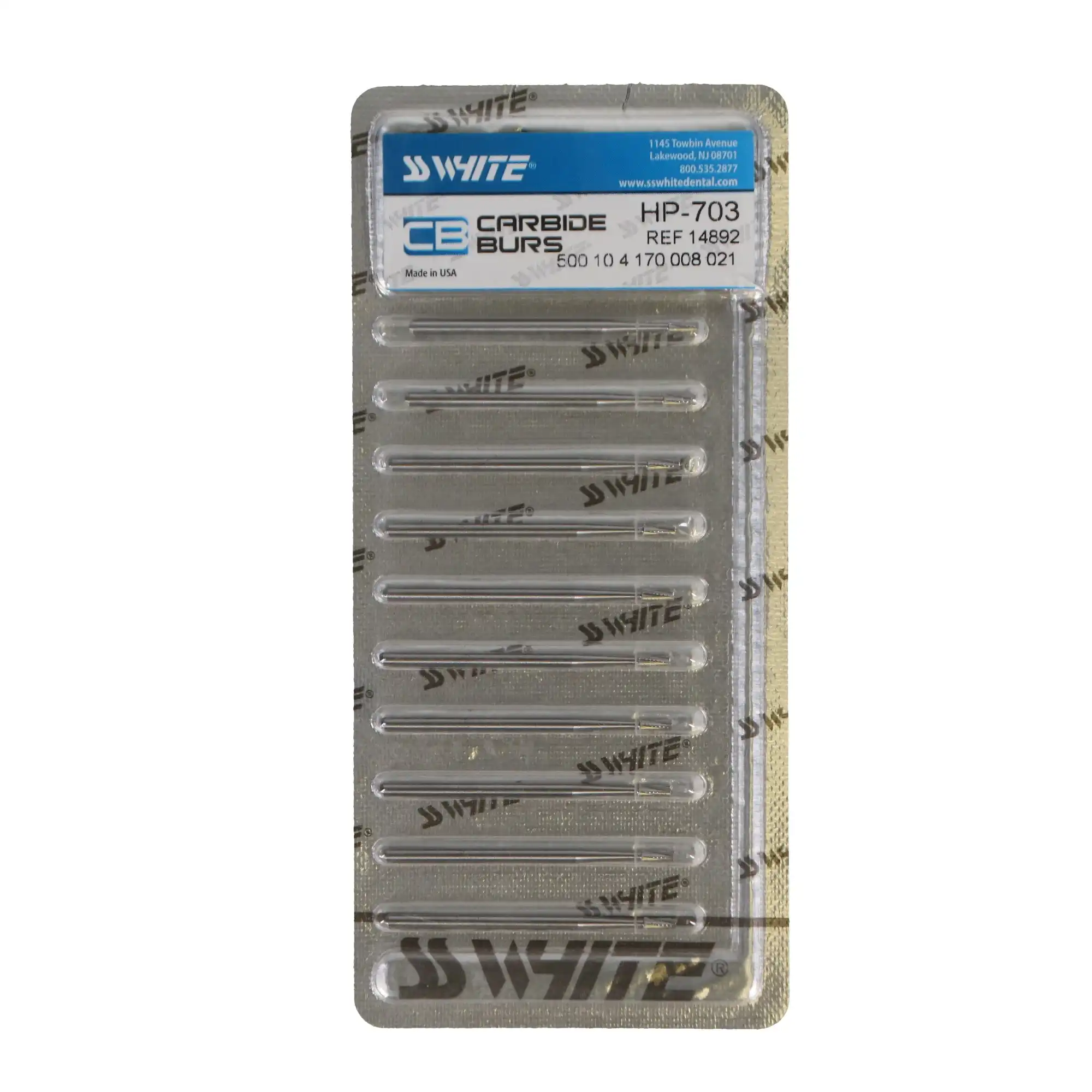 SS White Standard Operative Carbide Bur, HP, Tapered Fissure Flat End Cross Cut, #703, 10/Pk, 14892 thumbnail 6