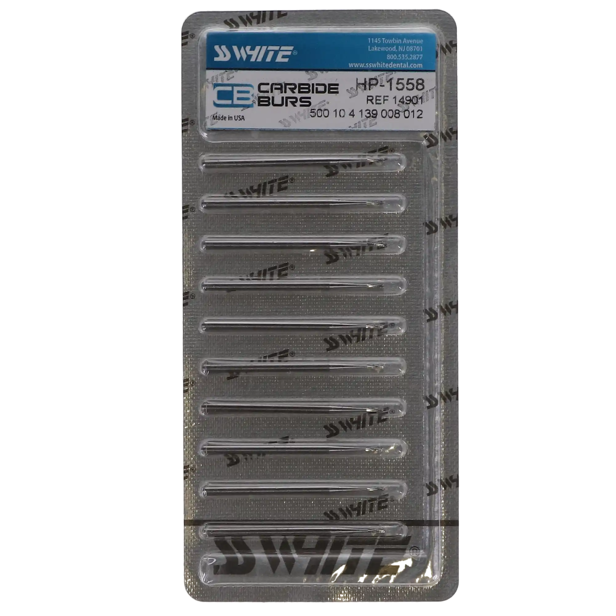 SS White HP #1558 Straight Round End Cross-Cut Carbide Bur, 1.2 mm Head Diameter, 3.8 mm Head Length, 10/Pk, 14901 thumbnail 5