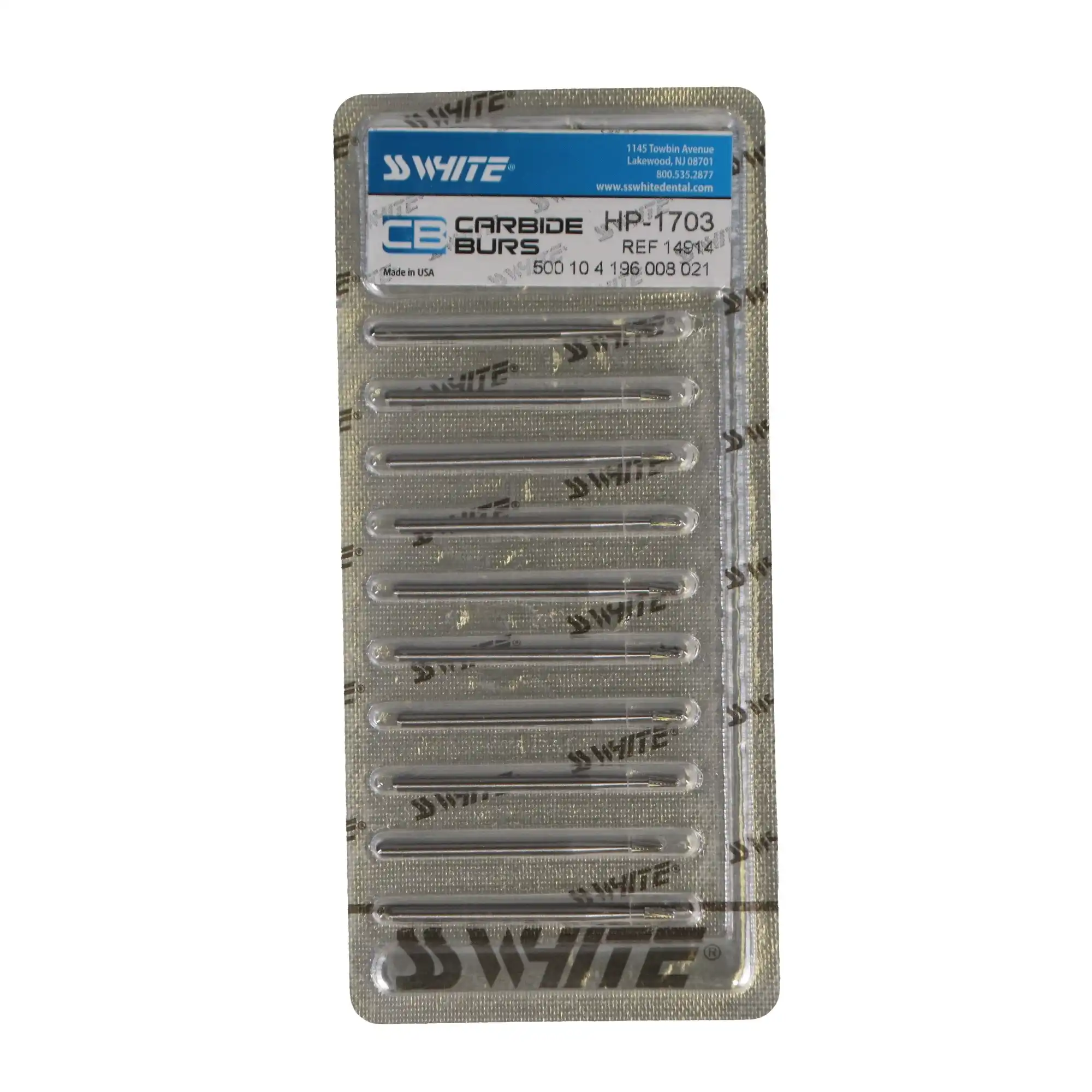 SS White Standard Operative Carbide Bur, HP, Tapered Fissure Round End Cross Cut, #1703, 2.1 mm, 10/Pk, 14914 thumbnail 5