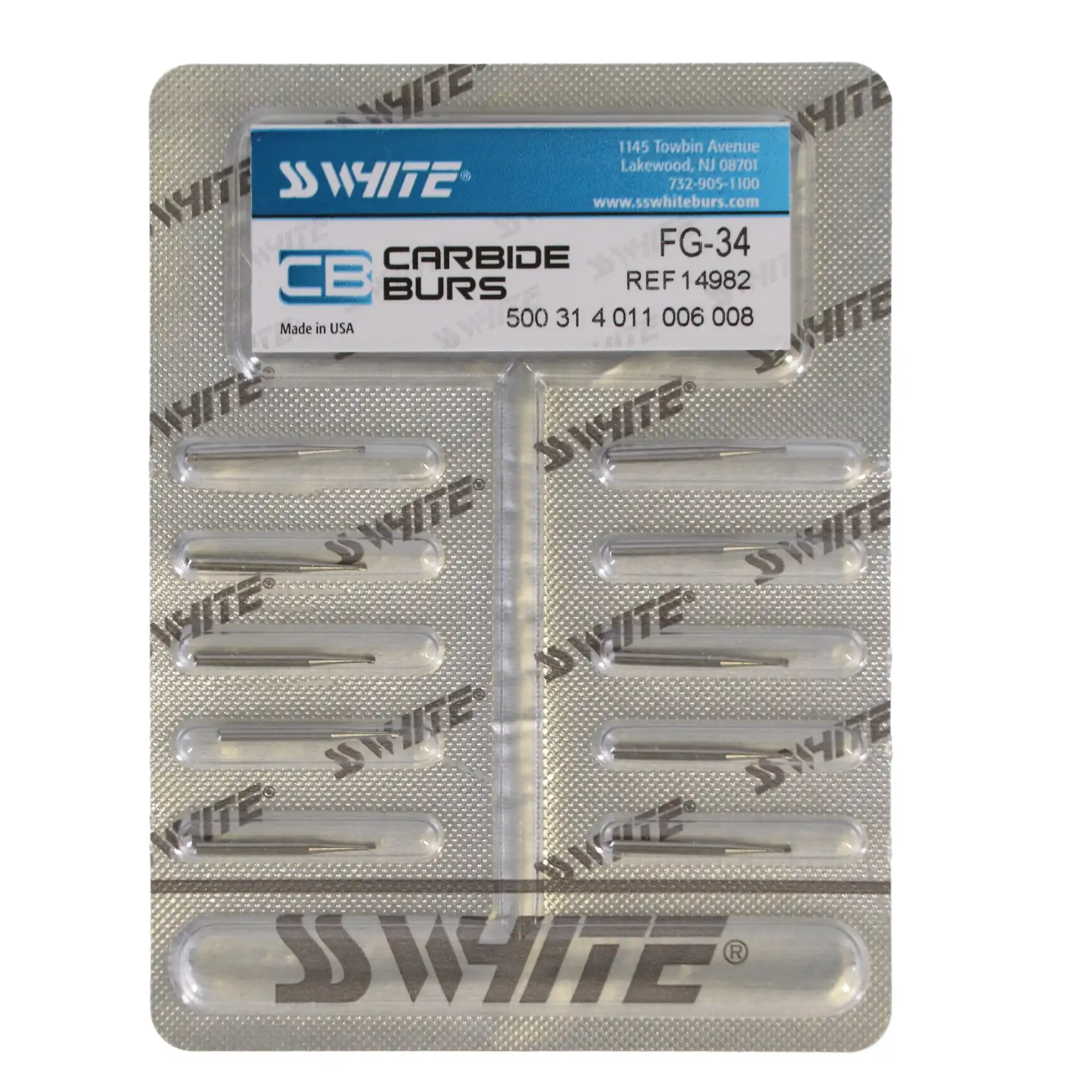 SS White Standard Operative Carbide Burs, FG, Inverted Cone, #34, 10/Pk, 14982 thumbnail 4