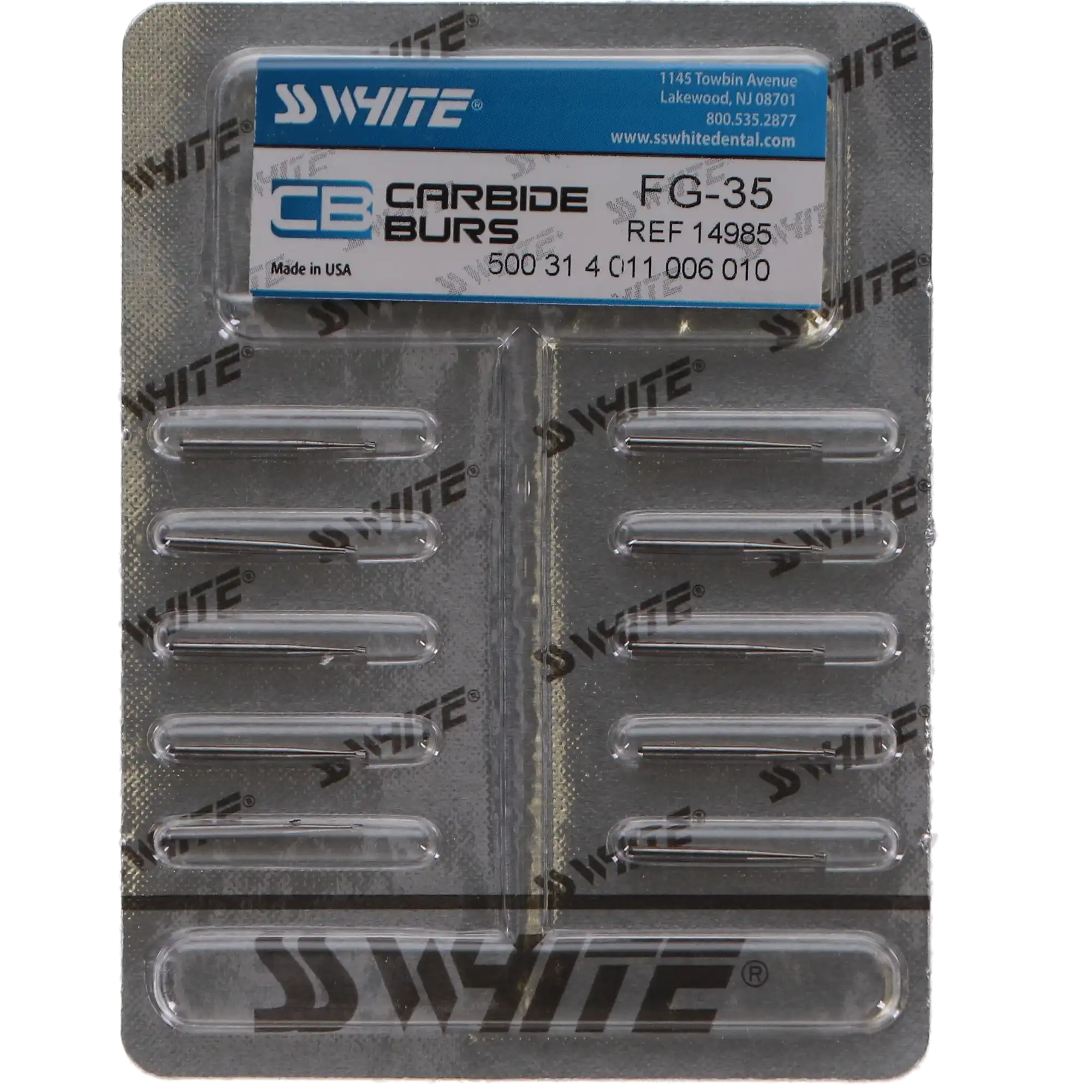 SS White Standard Operative Carbide Bur, FG, Inverted Cone, #35, 1.0 mm Head Diameter, 0.7 mm Head Length, 10/Pk, 14985 thumbnail 5