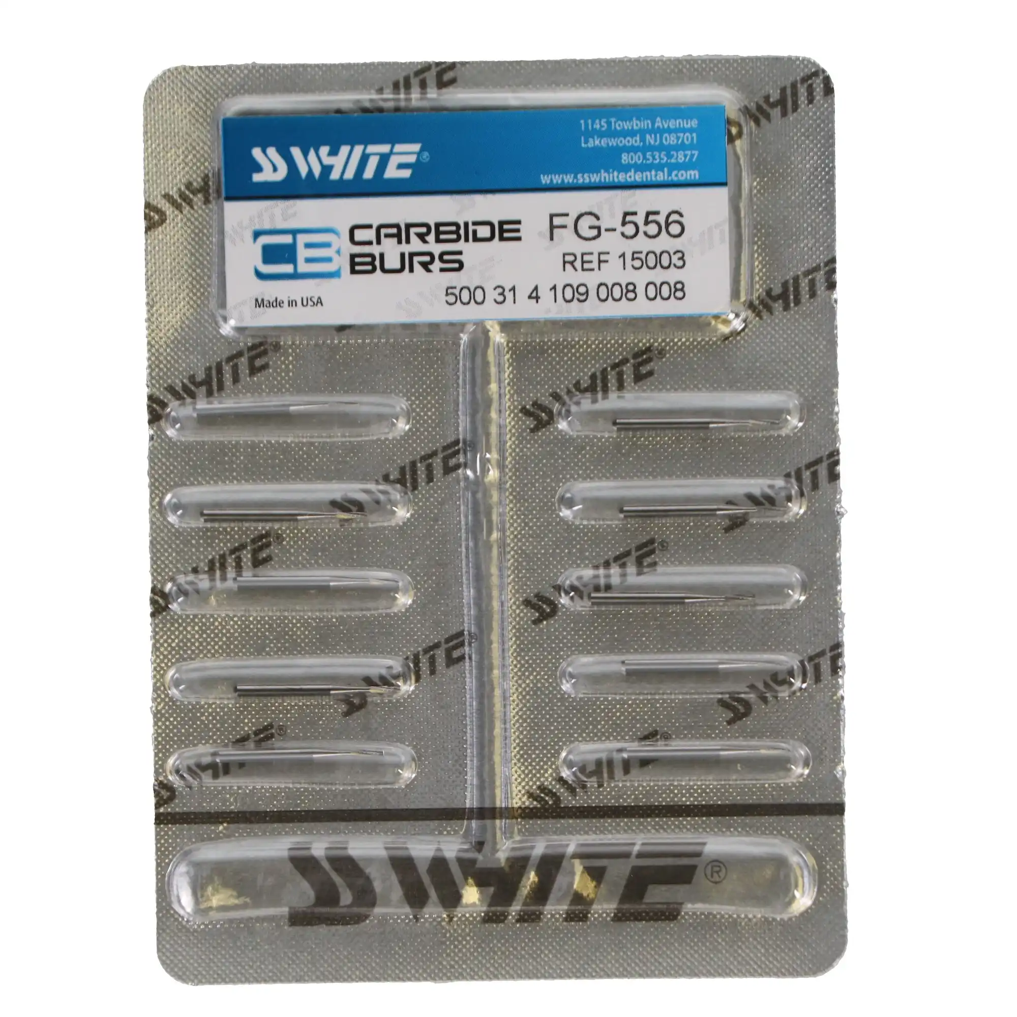 SS White Standard Operative Carbide Bur, FG, Straight Fissure Flat End Crosscut, #556, 0.8 mm Diameter, 3.5 mm Length, 10/Pk, 15003 thumbnail 5