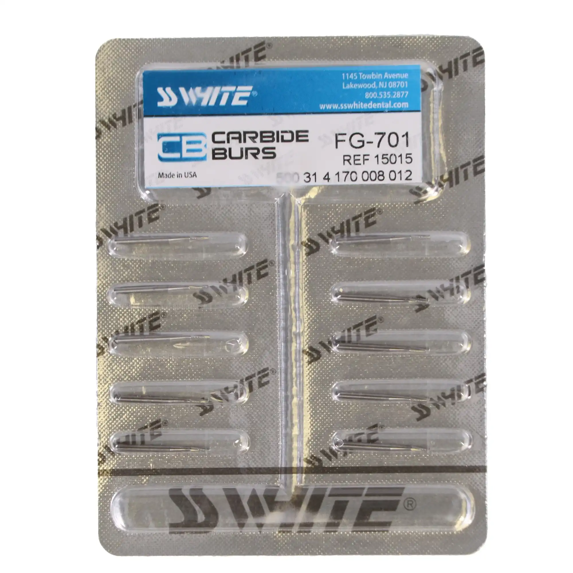 SS White Standard Operative Carbide Bur, FG, Tapered Fissure Flat End Cross Cut, #701, 1.2 mm Head, 10/Pk, 15015 thumbnail 4