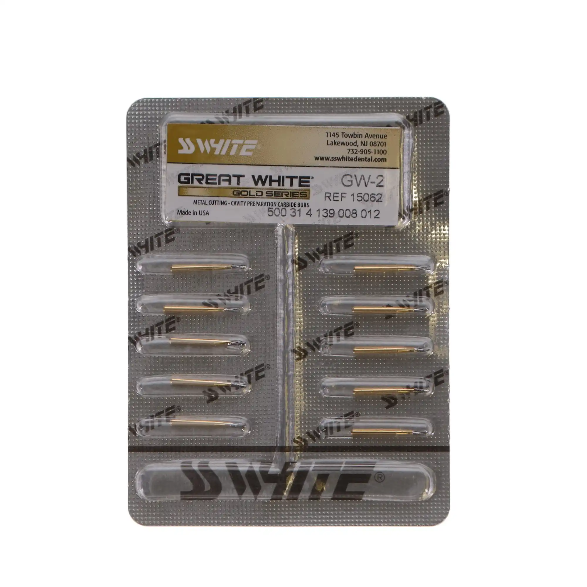 Great White Gold Series Carbide Bur, FG, Straight Fissure Round End Cross Cut, #GW2 (1558), 1.2 mm Head, 10/Pk, 15062 thumbnail 5