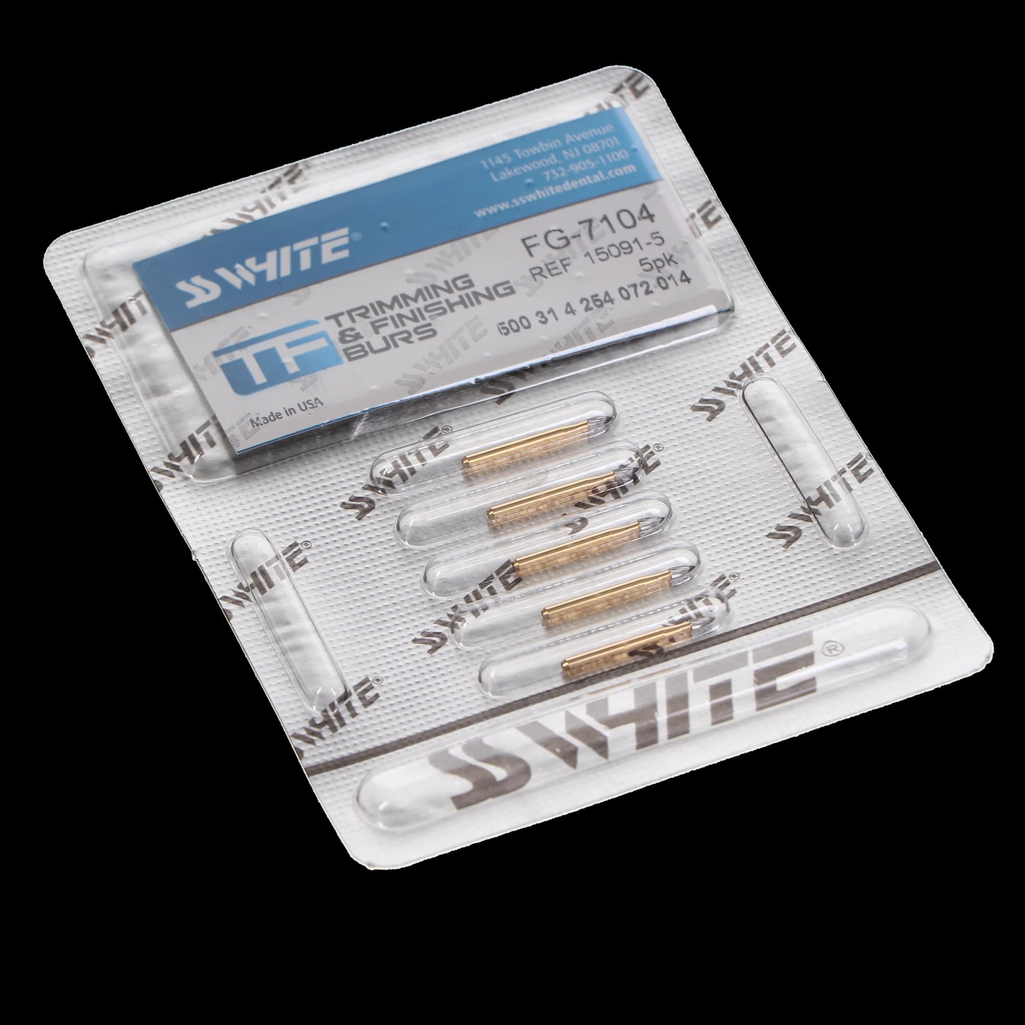 SS White 12-Blade Trimming & Finishing Carbide Bur, Flame, FG, #7104, 5/Pk, 15091-5 thumbnail 5