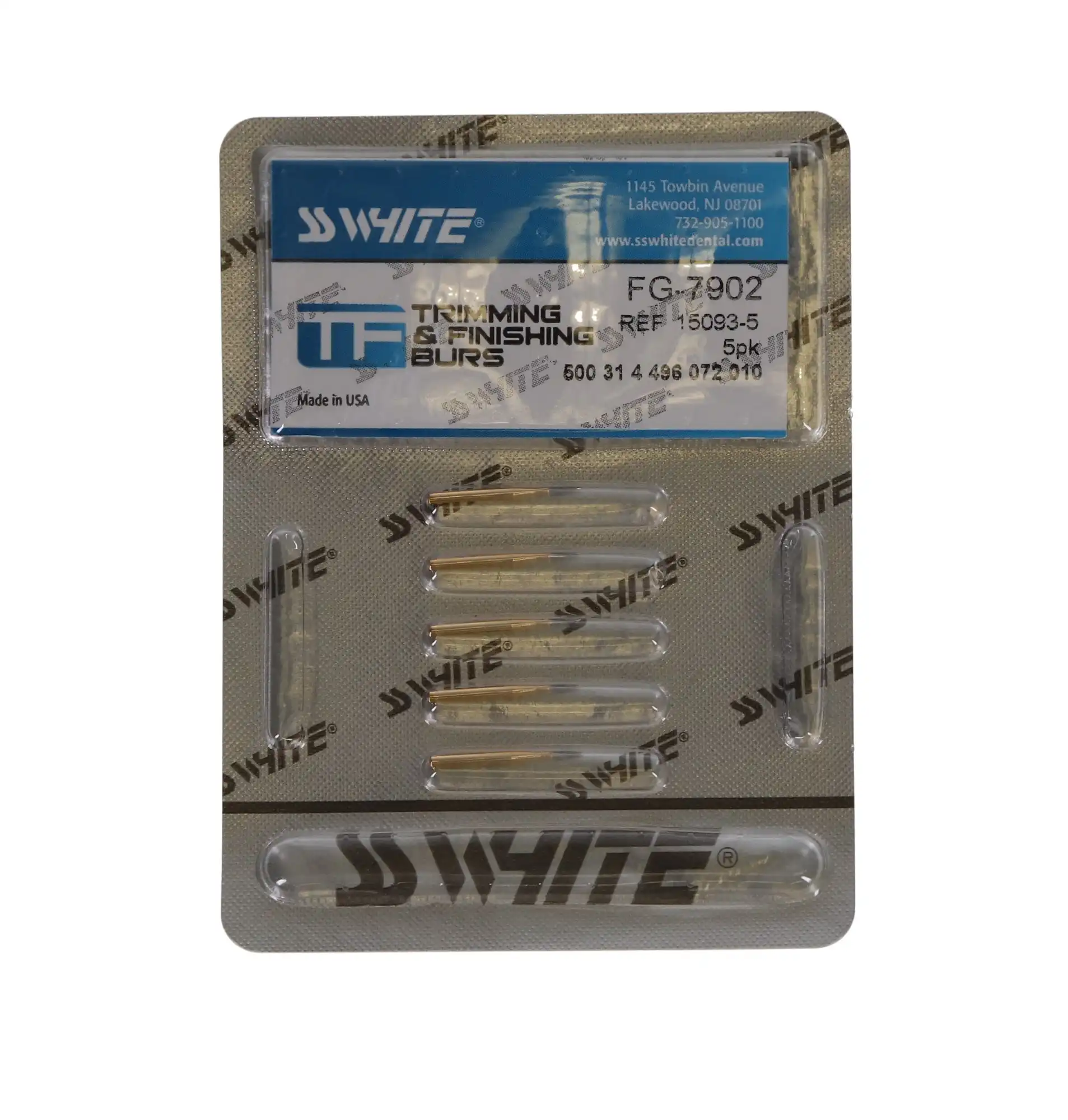 SS White Trimming & Finishing Carbide Burs, 12-Blade, Needle, FG, #7902, 5/Pk, 15093-5 thumbnail 5