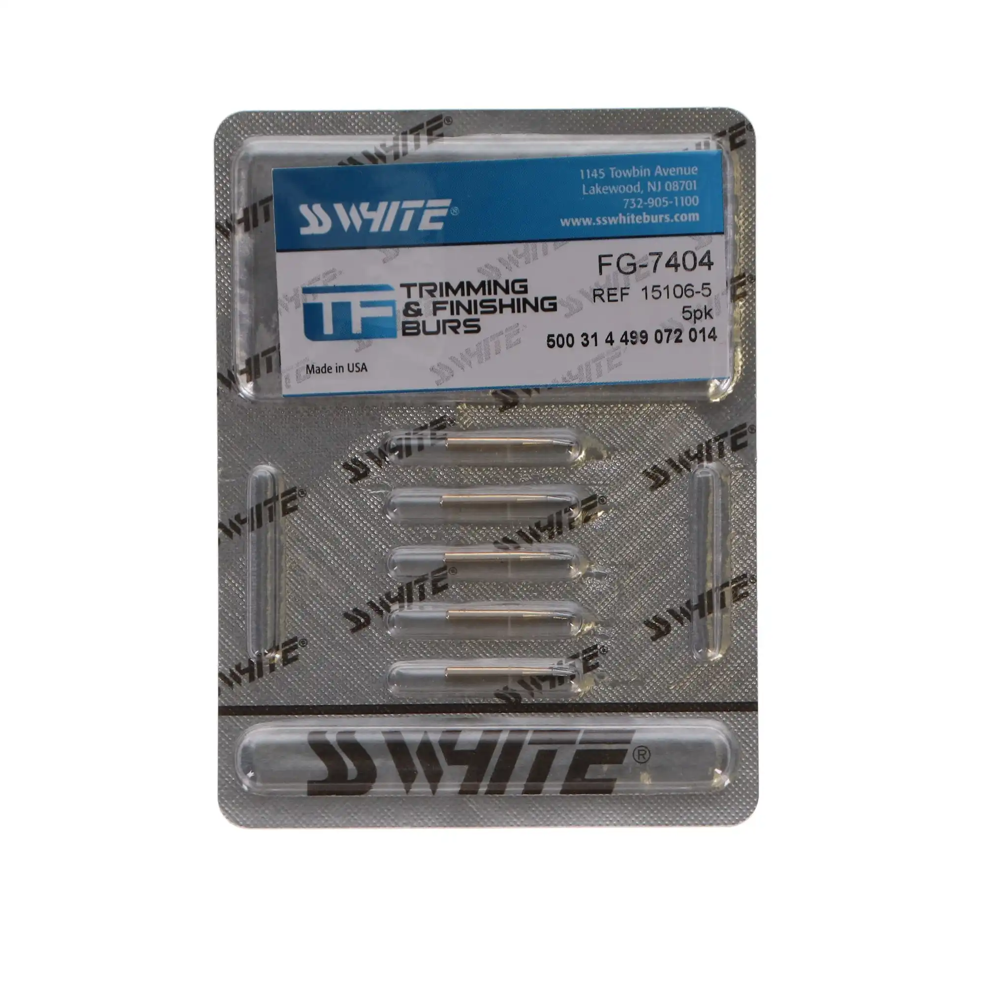 SS White Trimming & Finishing Carbide Burs, 12-Blade, FG, Egg #7404, 5/Pk, 15106-5 thumbnail 5