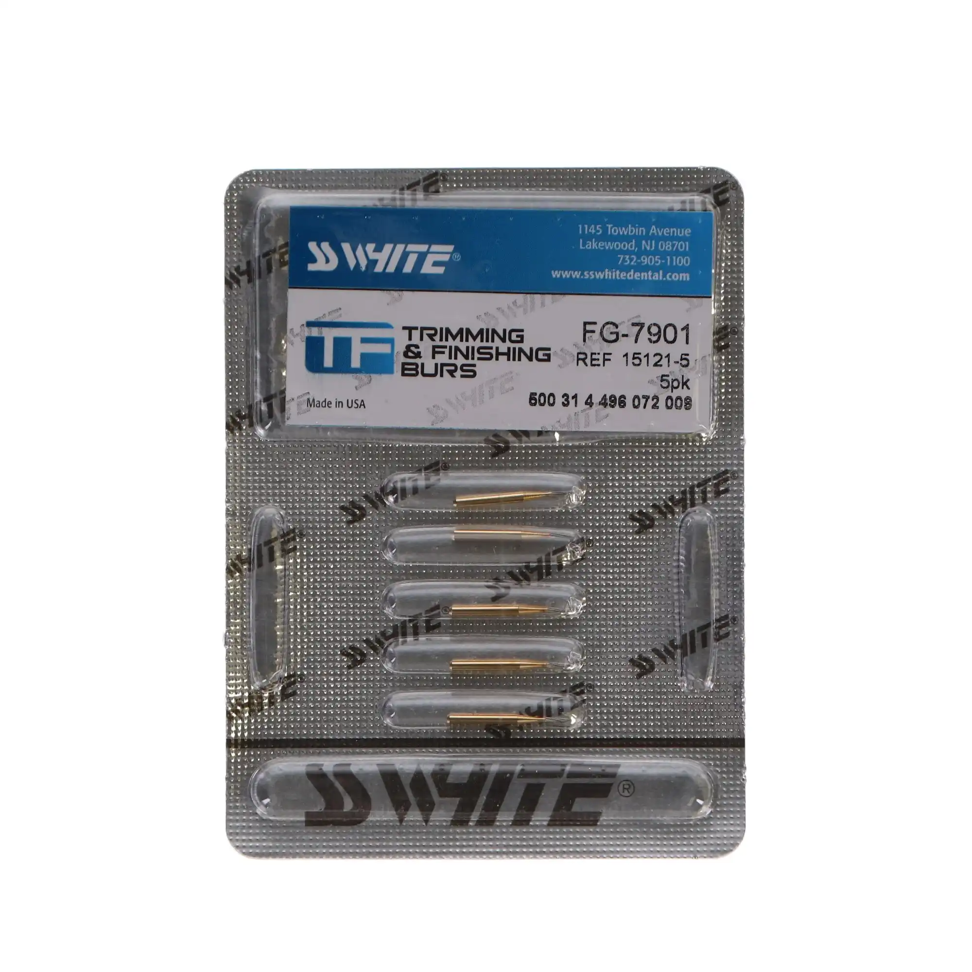 SS White Trimming & Finishing Carbide Burs, 12-Blade, Needle, FG, #7901, 5/Pk, 15121-5 thumbnail 6